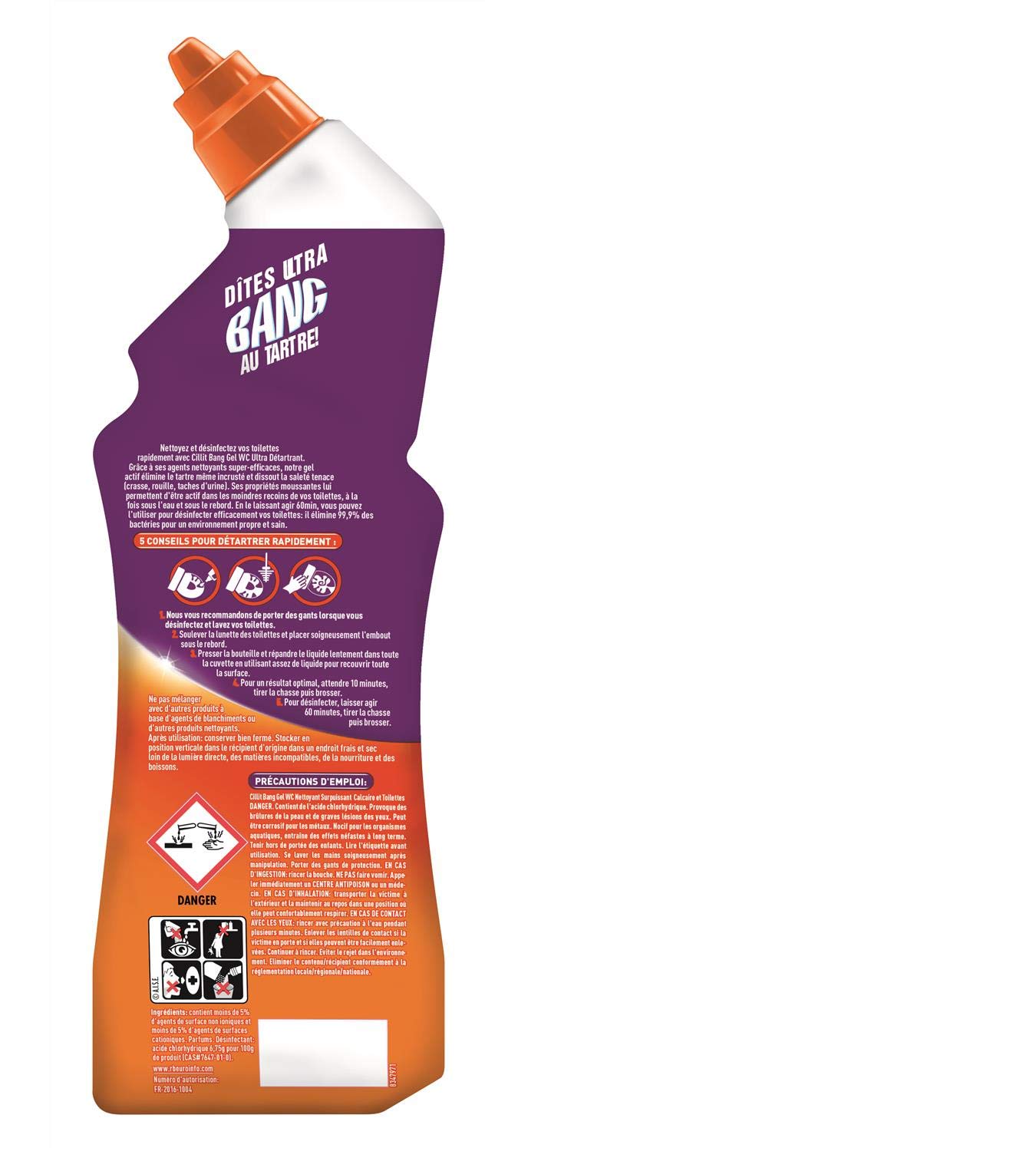CILLIT Lot de 3 Gels WC Nettoyant Surpuissant Ultra Détartrant - 750 ml