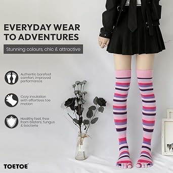 TOETOE - Essential Women Everyday Cotton Over-Knee Toe Socks (1 Pair) (US, Numeric, 4, 11.5, Regular, Regular, Lava)