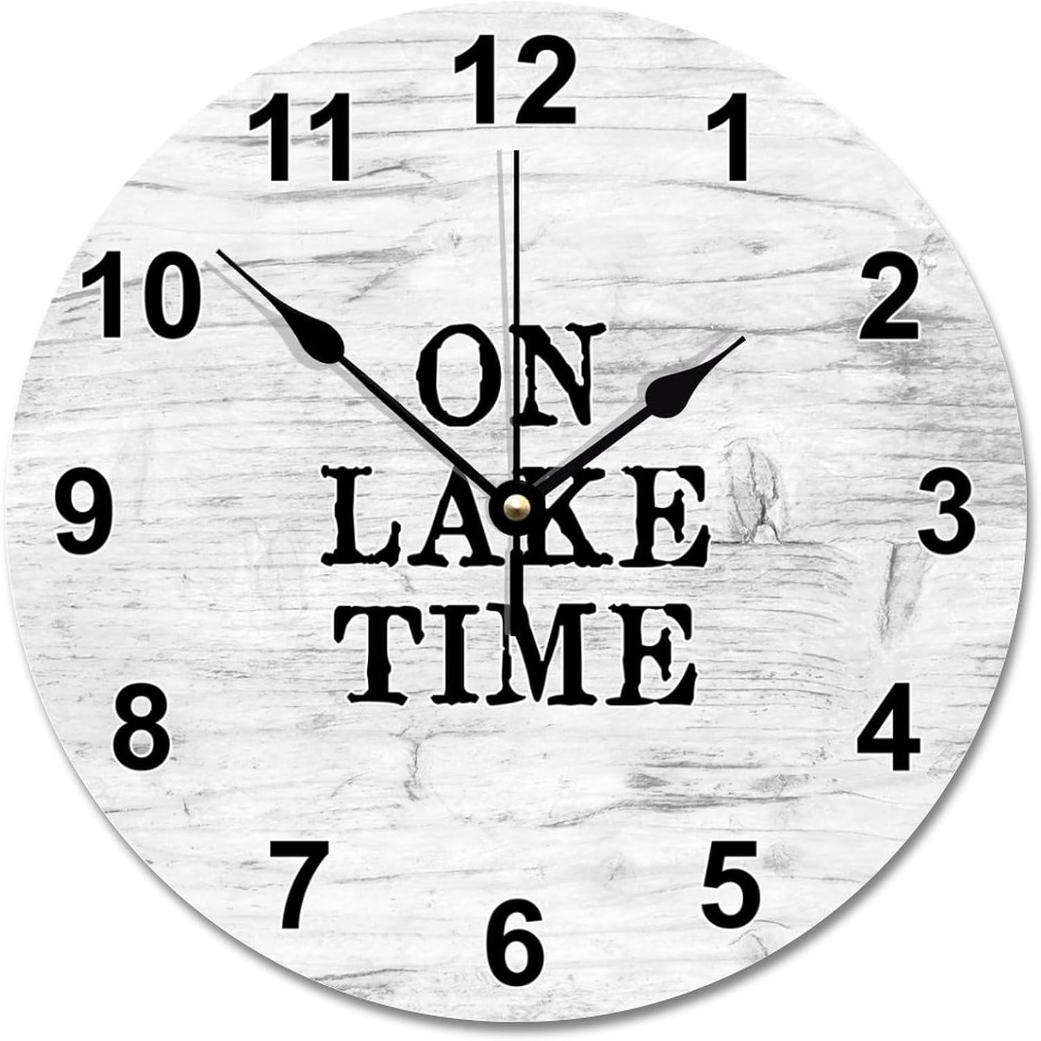 on Lake Time Clock Grey White Wood Grain 12 Inch Wooden Wall Clocks Battery Operated Silent Non-Ticking Rutic Hanging Clock for Bedroom Living Room Farmhouse Wall Decor