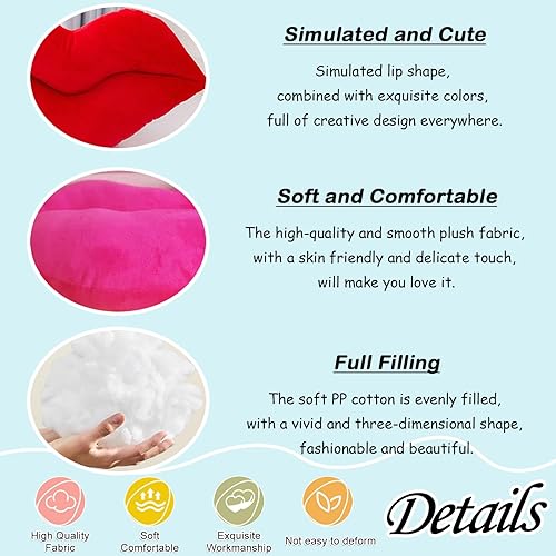 Miniatura 5 de 2PCS 11.8" almohada de labios de peluche abrazo juguete suave en forma de labio cojín decorativo (rosa + rojo)