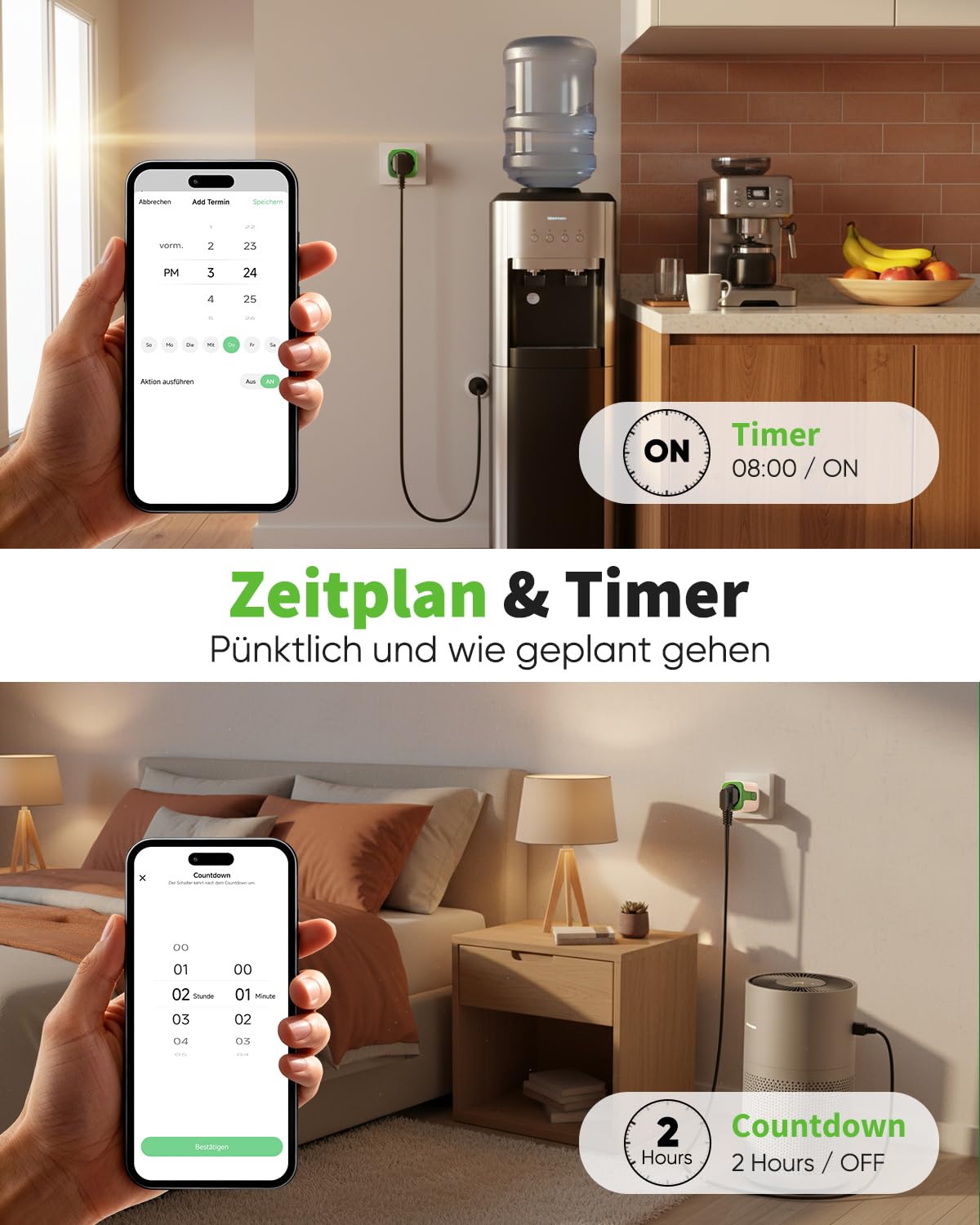GreenSun Stromzähler für Steckdose WLAN Smart Steckdose mit Zeitschaltuhr und Strommessung, kompatibel mit Smart Life & Tuya App, Alexa & Google Sprachsteuerung, 16A 2,4 GHz, 4er-Pack