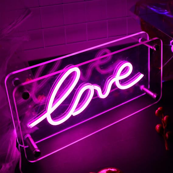 Neon Sign LOVE, USB Powered LED Lights - Double-Layer Acrylic Pink Sign for Bedroom, Wedding, Living Room, Kids Room, Party, Bar Decor - Dimmer