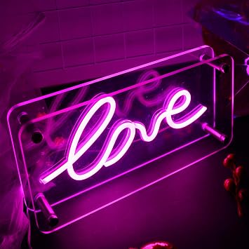 Neon Sign LOVE, USB Powered LED Lights - Double-Layer Acrylic Pink Sign for Bedroom, Wedding, Living Room, Kids Room, Party, Bar Decor - Dimmer