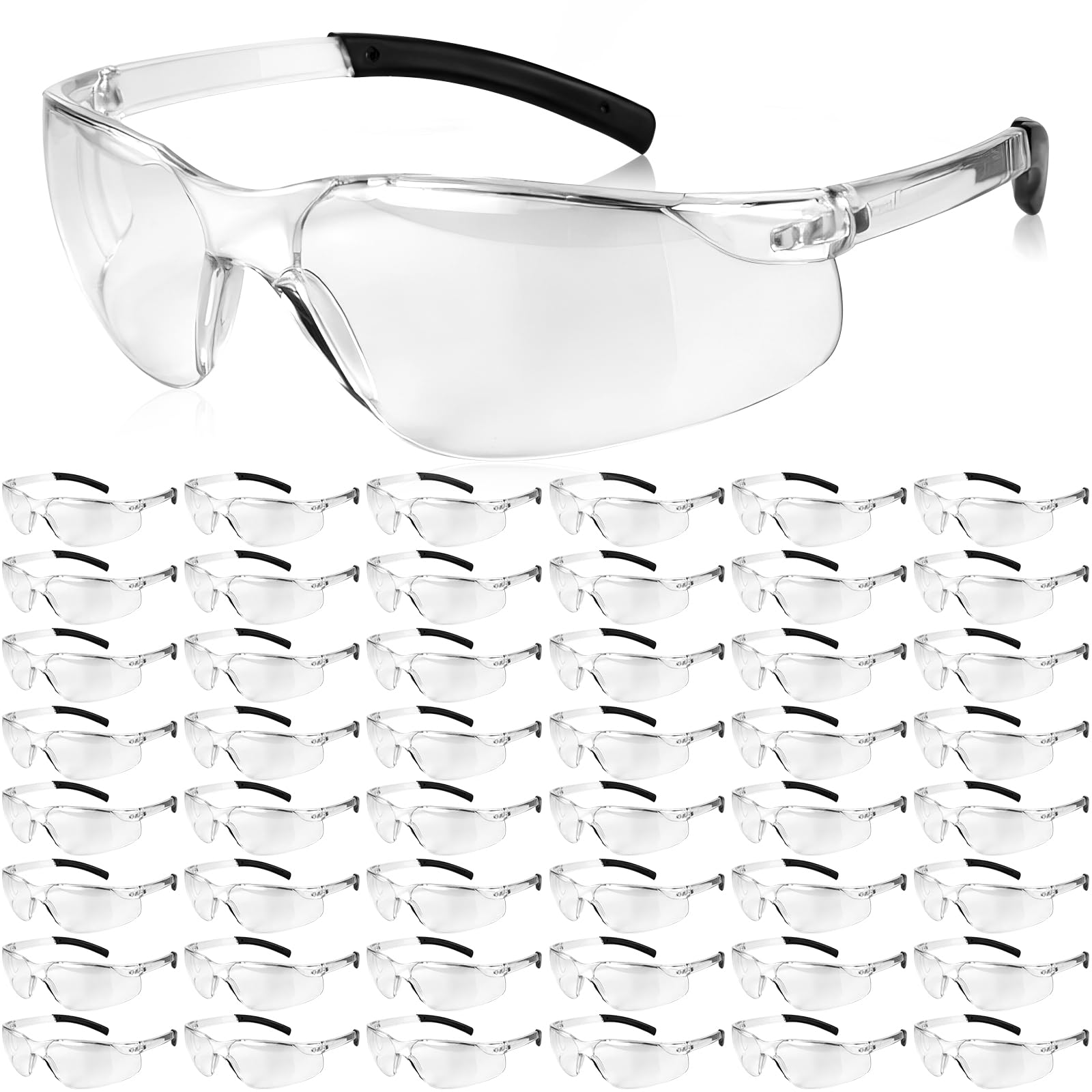 50 Pack Clear Safety Glasses, Protective Eyewear for Work, Lab and DIY Uses