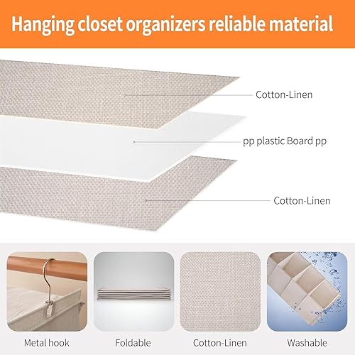 Miniatura 2 de 5-Layer Hanging Closet Organizer, Foldable Wardrobe Storage System with Drawers, Beige, Washable Sweater Storage Bag