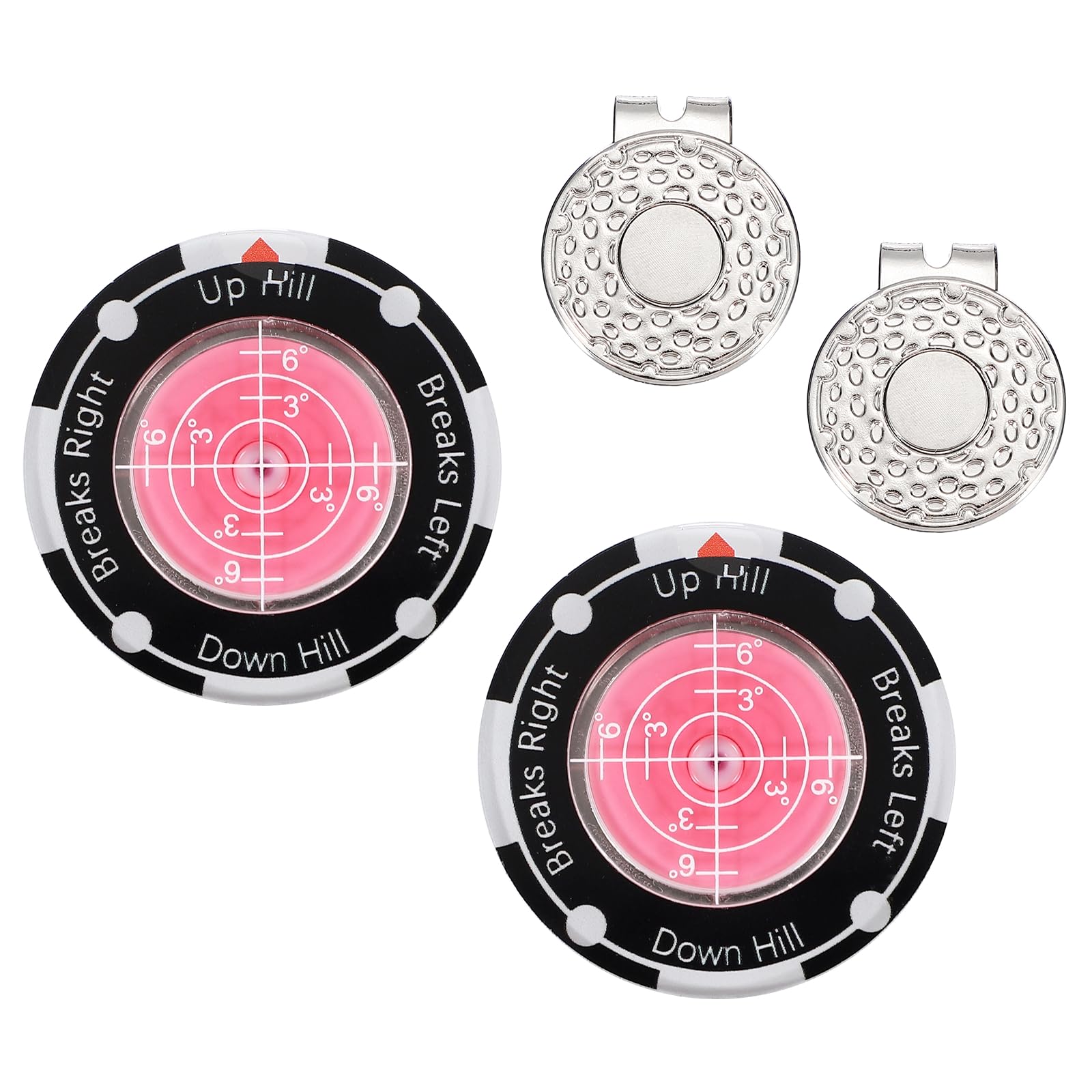 YELARXI 2Pcs Golf Green Reader, Golf Ball Marker with High Precision Green Reading Aid Bubble and Magnetic Cap Clip - Fitting for (Training/Accessories/Gift/Men & Women), Pink