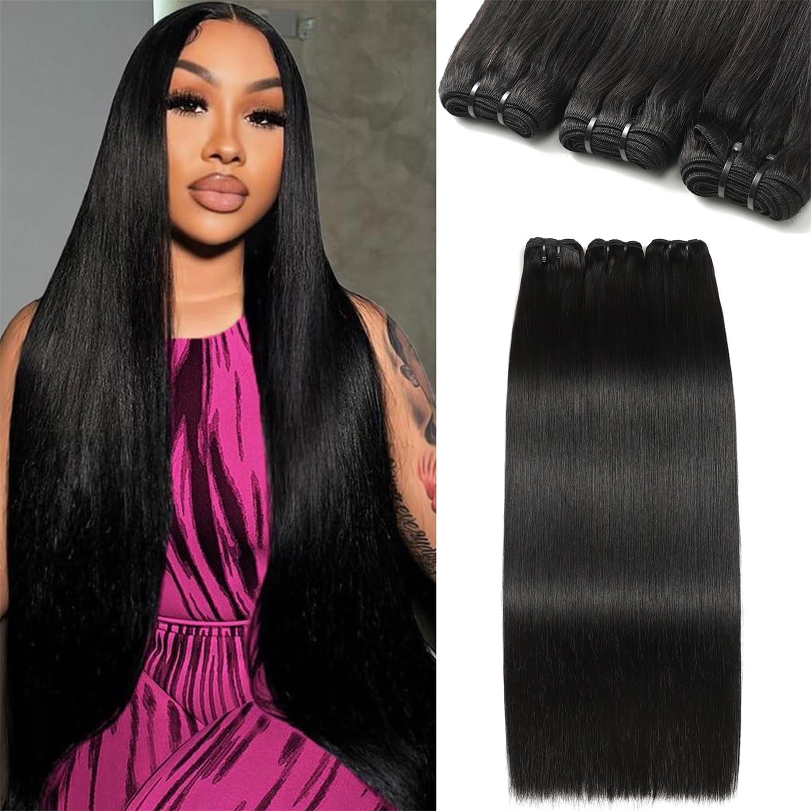 Human Hair Bundles 26 28 30 Inch Straight Bundles Human Hair 100% Brazilian Hair Extensions Quick Weave Raw Natural Black
