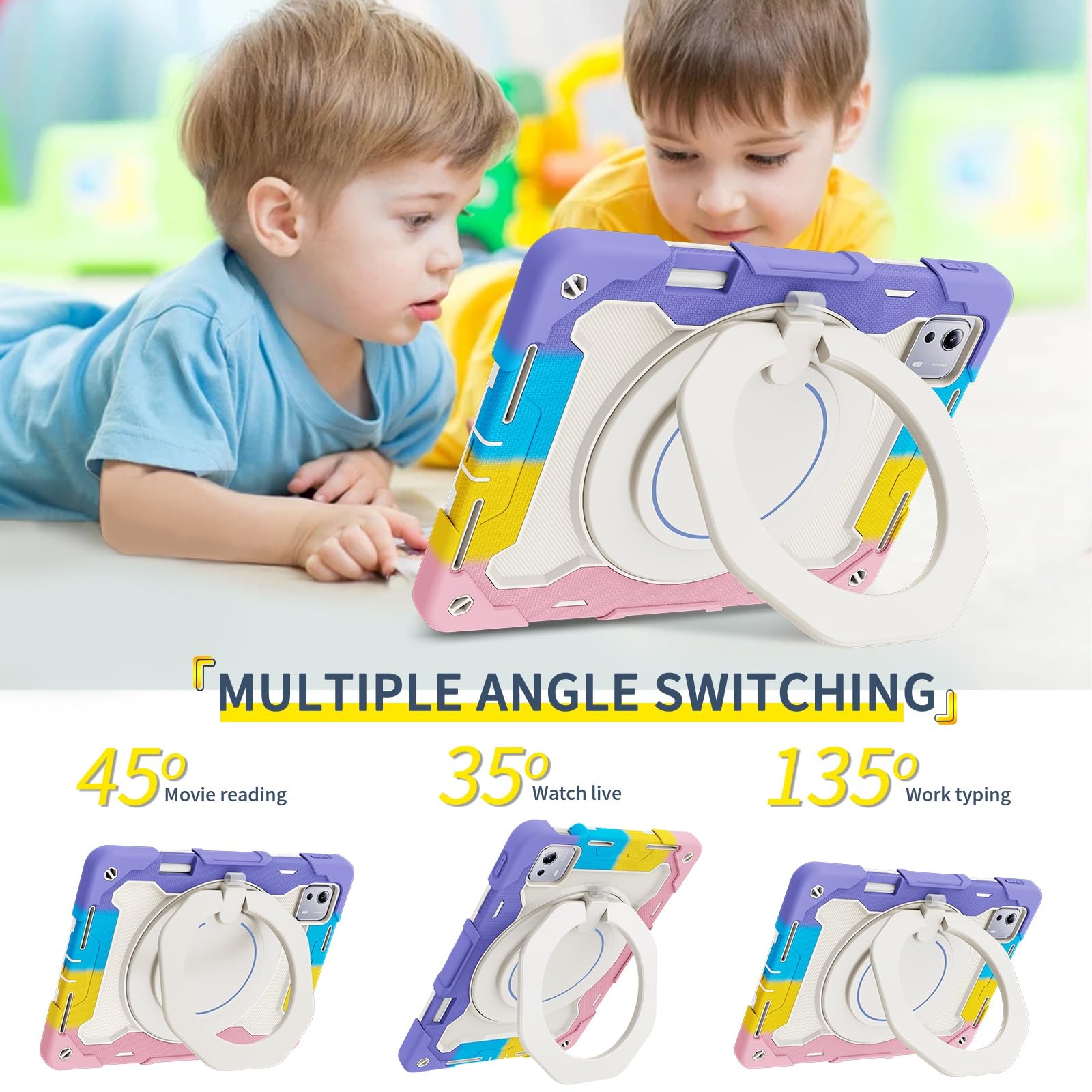 Pełne etui ochronne, wytrzymałe etui ochronne do Xiaomi Pad 7S Pro 32,5 cala, obrotowy stojak o 360°, pasek na ramię, uchwyt na ołówki i pierścień na uchwyt, odporny na wstrząsy pokrowiec dla dzieci i