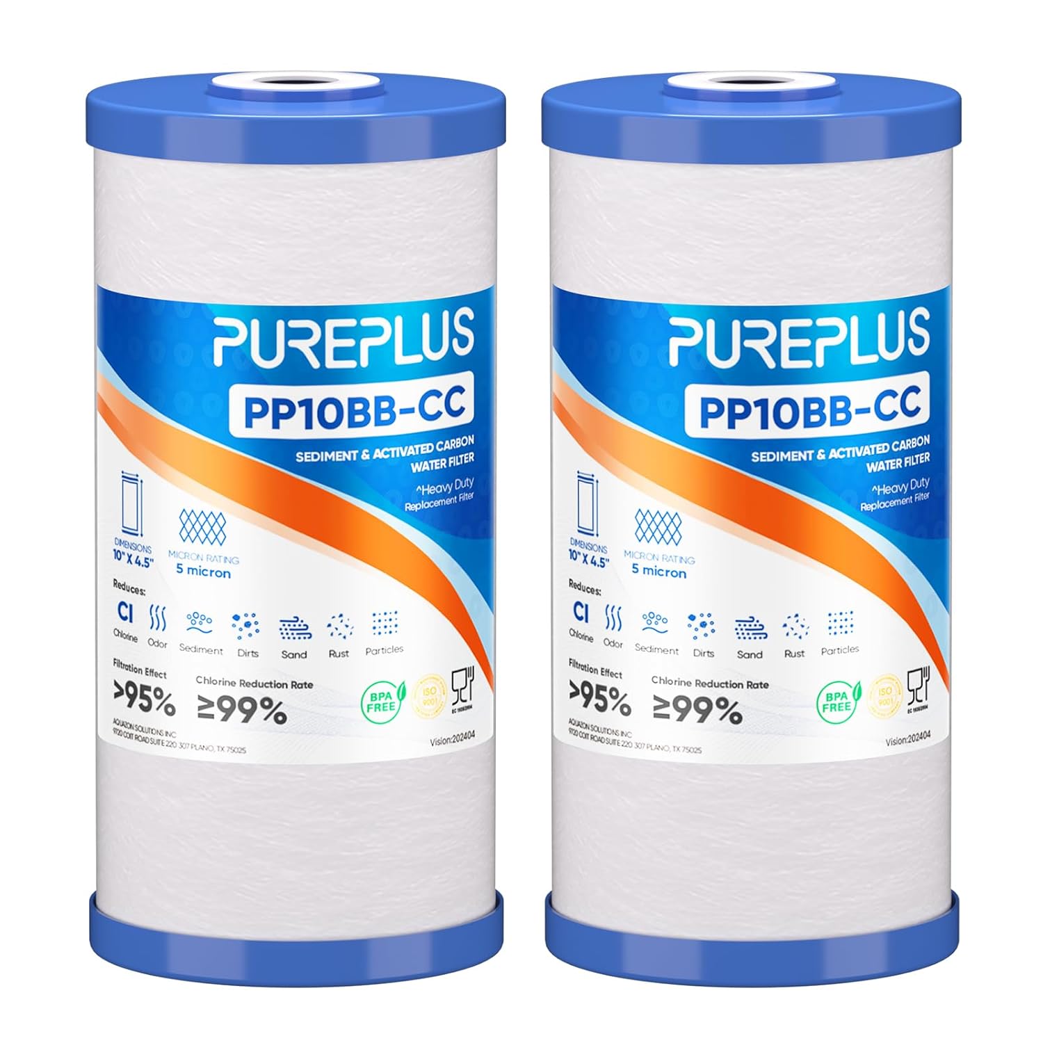 PUREPLUS 5 Micron 10 x 4 5 Whole House Sediment and Carbon Water Filter Replacement Cartridge for GE