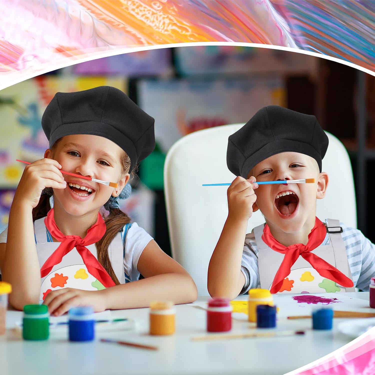 Artist Costume for Kids, Painter Dress Up with Beret, Paint Bucket, Palette, Brush, Scarf, Apron for Boys and Girls