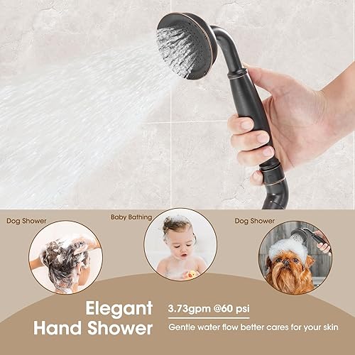 Miniatura 12 de Grifo de bañera romana de alto flujo con ducha de mano, grifo de bañera negro mate de 4 agujeros con válvula, grifos de bañera generalizados