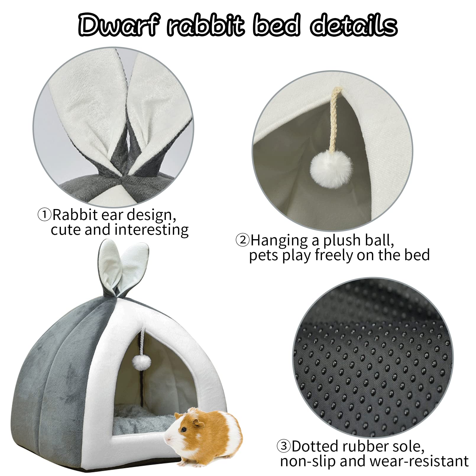 Fhiny Cama de conejo, acogedora cueva de conejillo de indias, bonita cama de conejo, casa grande, nido de invierno, jaula de conejo enano, accesorios para chinchilla, hurón, erizo u otros animales