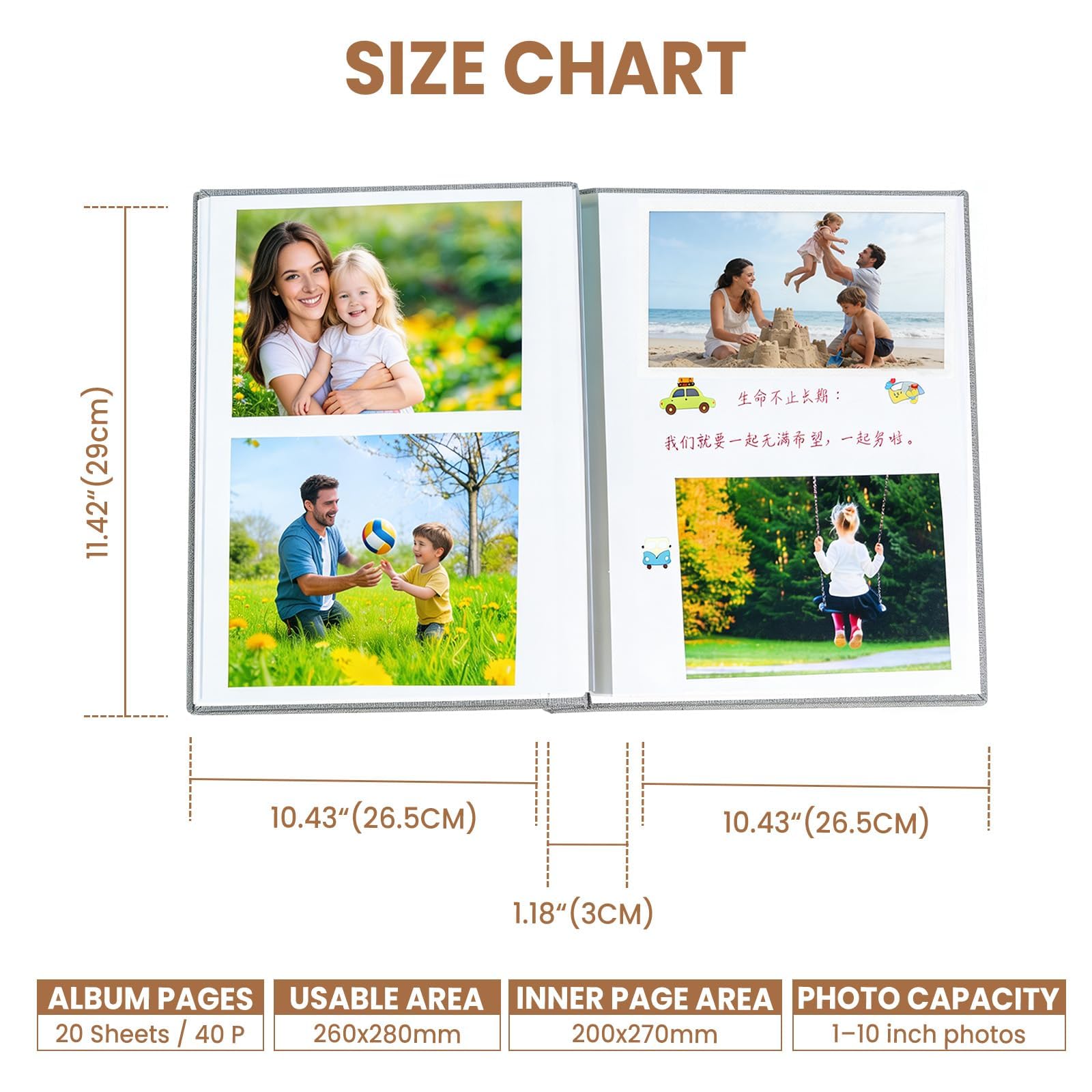Álbum de recortes de fotos autoadhesivo, 2 piezas, páginas interiores laminadas compatibles con fotos de 3 a 10 pulgadas, álbum de recuerdos hecho a mano, regalo creativo ideal para amigos y