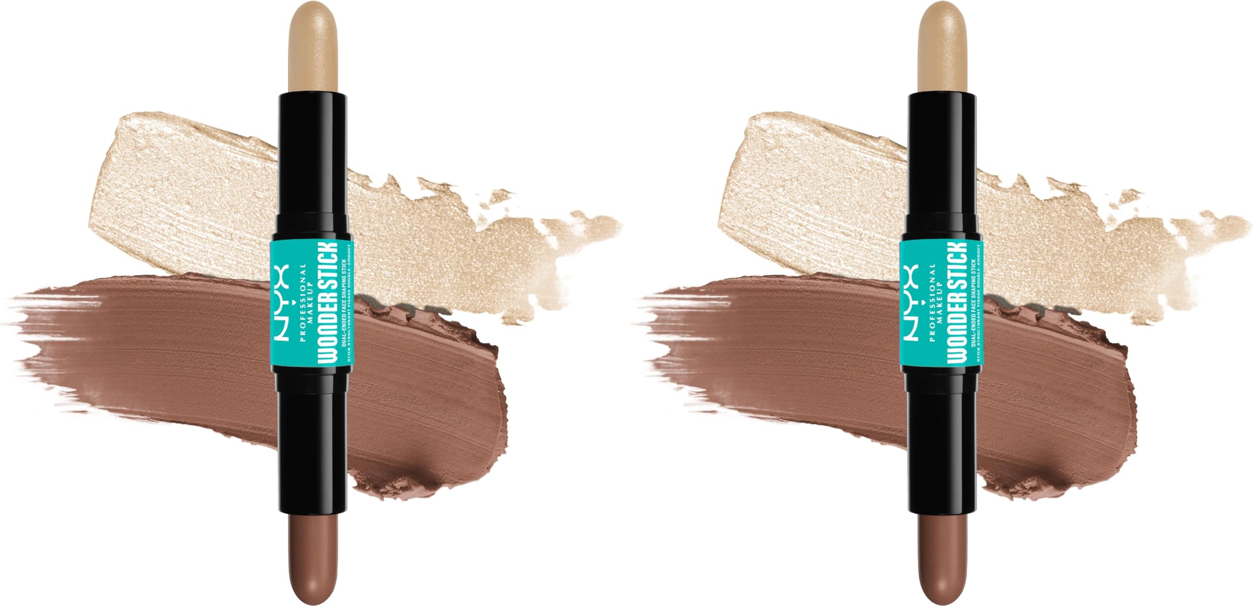 NYX Professional Makeup Highlight and Contour Stick, Double End, Definition and Shine, Modular and Vegan, Wonder Stick, Medium