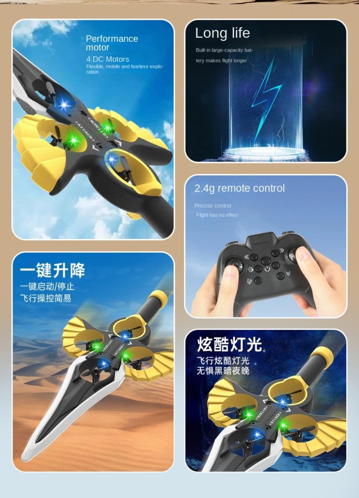 WFFANG625 Stunt-Flugzeug RC - Fliegendes Schwert Mit Autopilot Für Einsteiger