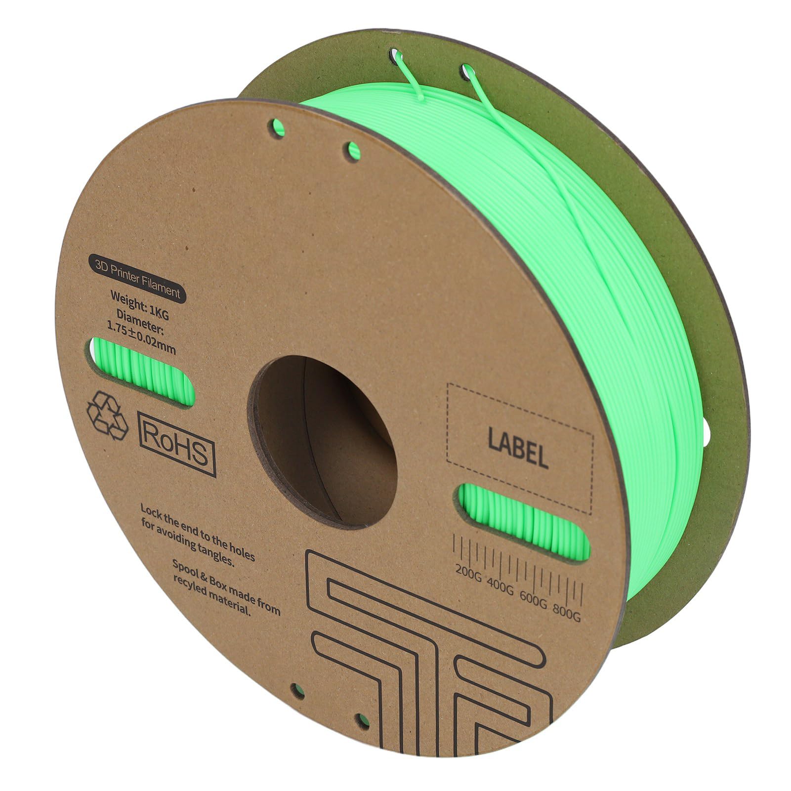 Green PLA Filament 1.75mm, High Speed 3D Printer Filament bis 600mm/s, Hohe Genauigkeit ±0.02mm, Für Ender 3 CR10, 1kg Spule