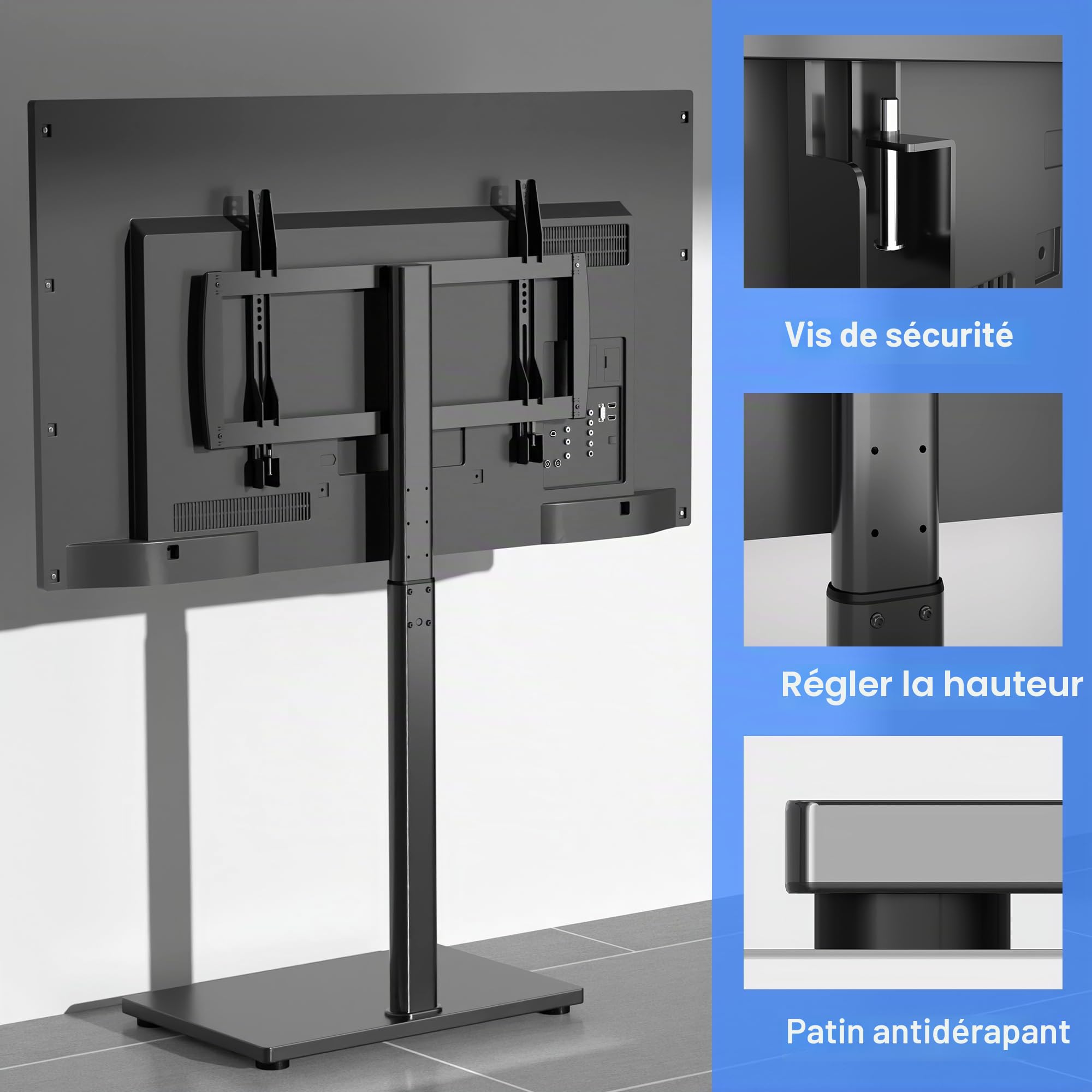 XINLEI Support TV Universel au Sol pour Écrans 32-75 Pouces, Support Mural Inclus, Gestion des Câbles, Charge Max 60 kg, VESA 600x400 mm, TS004H