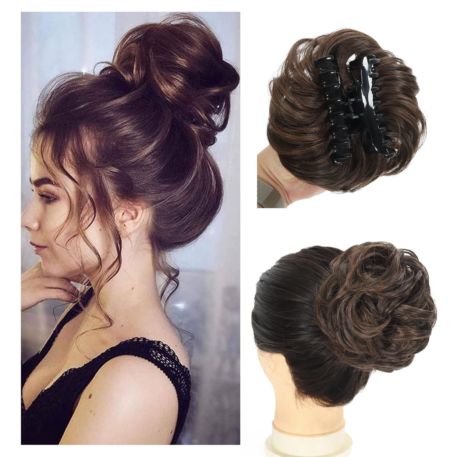 Claw Messy Bun Hair Pieces for Women Girls, Clip Curly Hair Chignon, Wavy Clip in Hairpieces, Tousled Updo Donut Hair Bun, Synthetic Fake Hair Ponytail (#2/30)