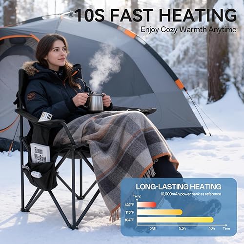 Miniatura 4 de Silla de campamento con calefacción, silla plegable de gran tamaño con calefacción en el respaldo y el asiento, soporta 400 libras, silla portátil