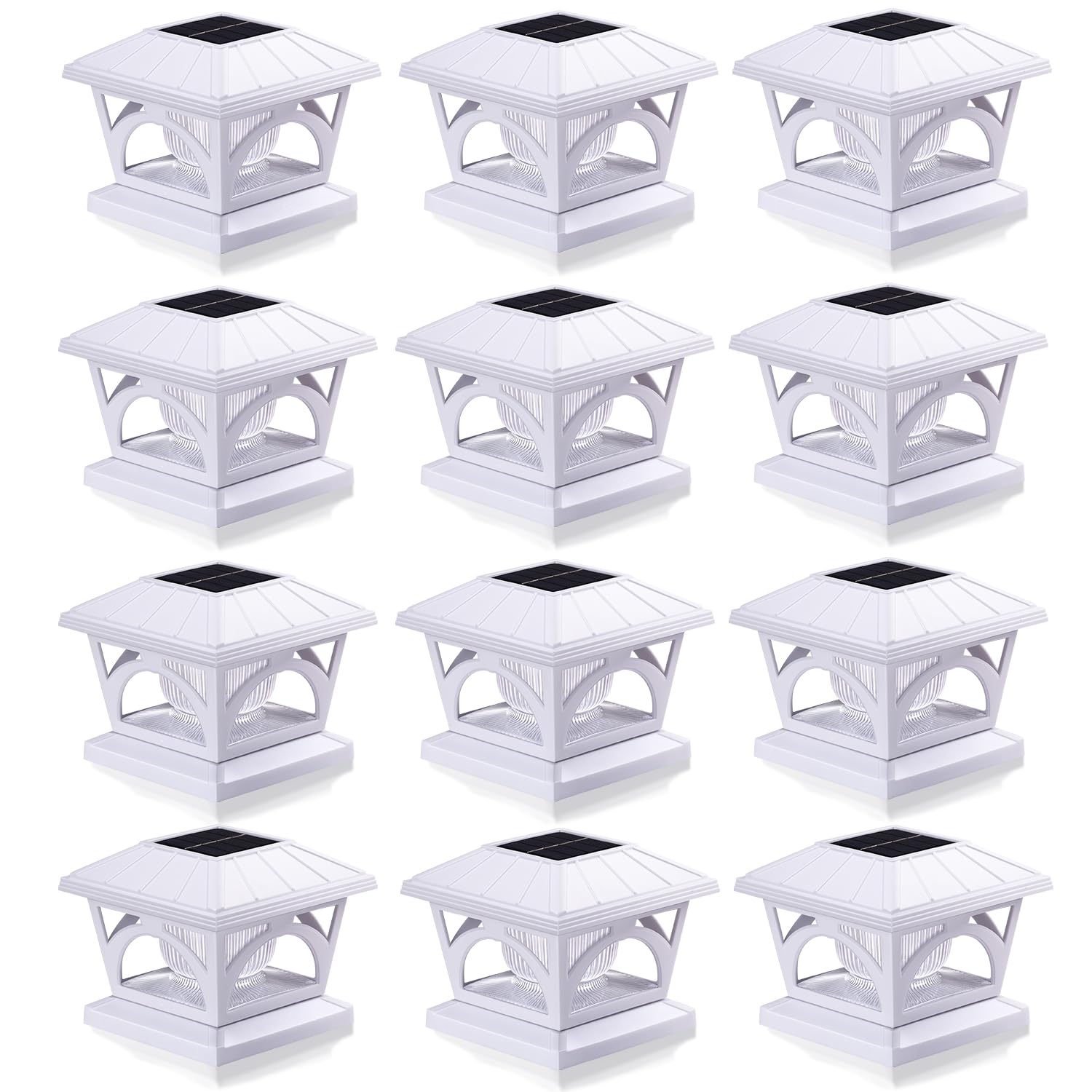 Solar Post Cap Lights, 9 Colors to Choose, 20 Lumens, Warm White & RGB Automatic Cycling & Fixed RGB Color 3 Modes for 3x3 3.5x3.5 4x4 4.5x4.5 5x5 Wooden Posts Decoration, White (12 Pack)