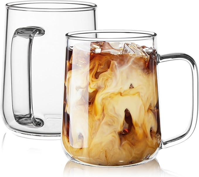 Glass Coffee Mugs, 16 oz Glass Coffee Cups Set of