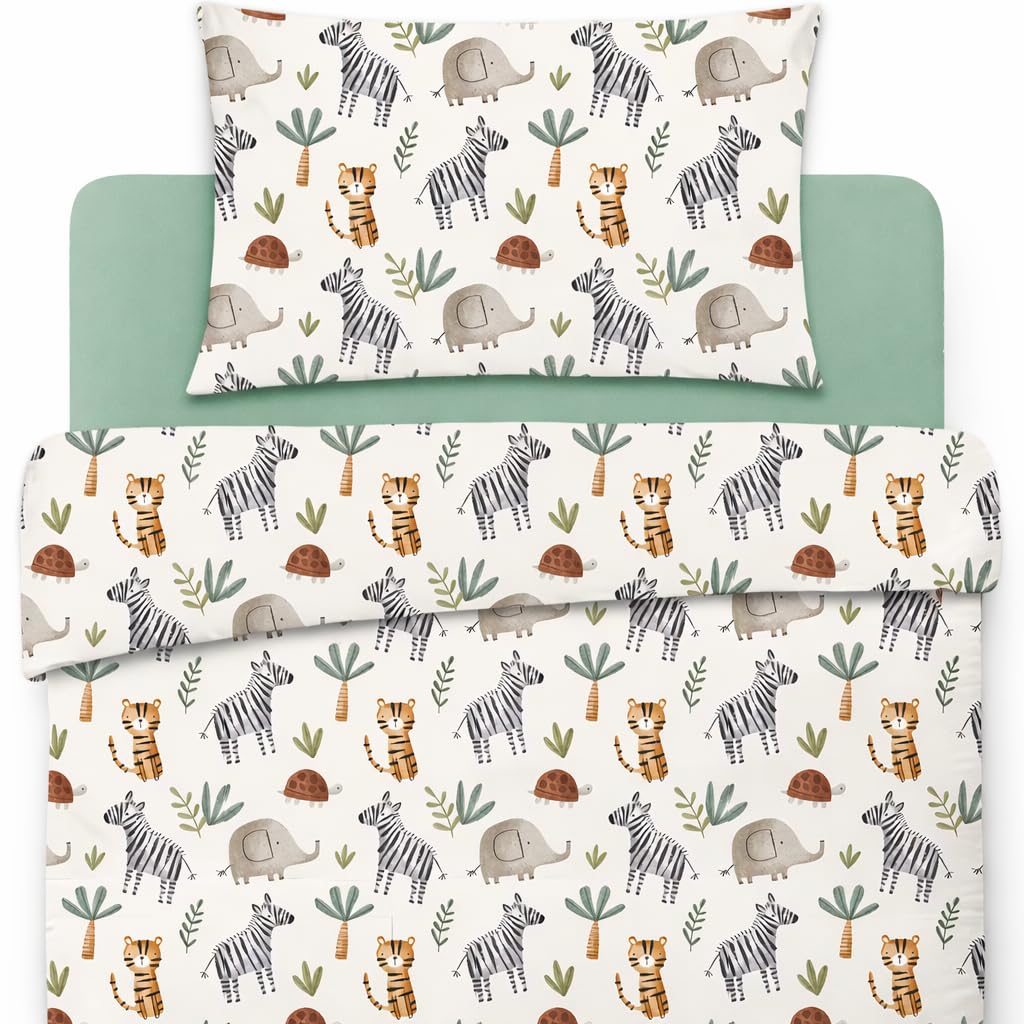 Drap Housse 80x160 + Housse de Couette 120x170cm + Taie Oreiller Enfant 40x60 cm - Parure pour Lit Cabane 80x160 cm (Savane, Lit 80x160cm - Parure 3 pièces)
