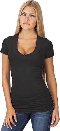 Khanomak Womens Casual Basic Deep V-Neck Short Sleeve Plus Size T-Shirt