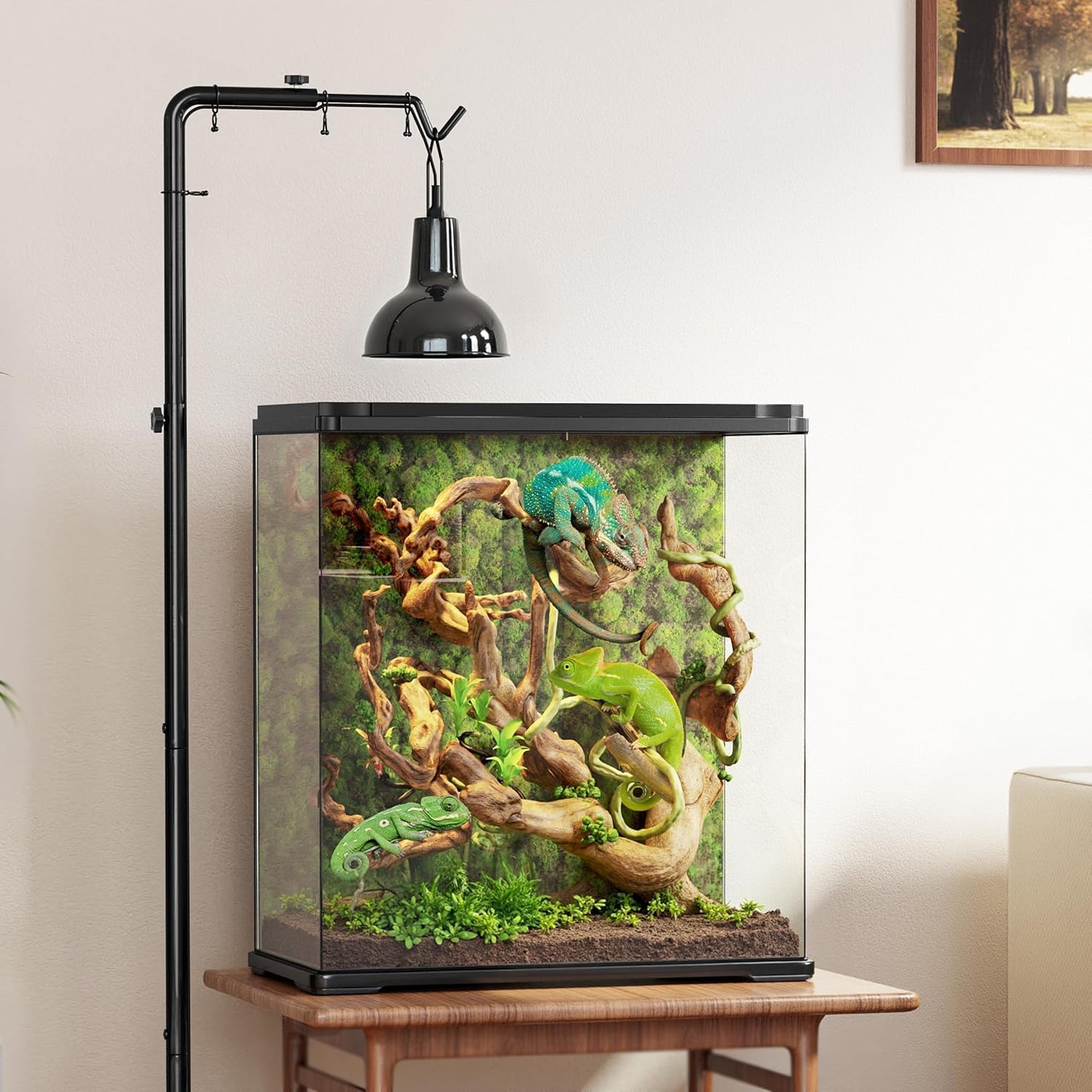 Reptilien-Wärmelampenständer, verstellbar von 53 cm bis 157 cm – Metall-Lampenhalter mit schwerem Sockel für Schildkröten, Schlangen, Eidechsen – Heizlampenhalterung für Aquarien und Terrarien