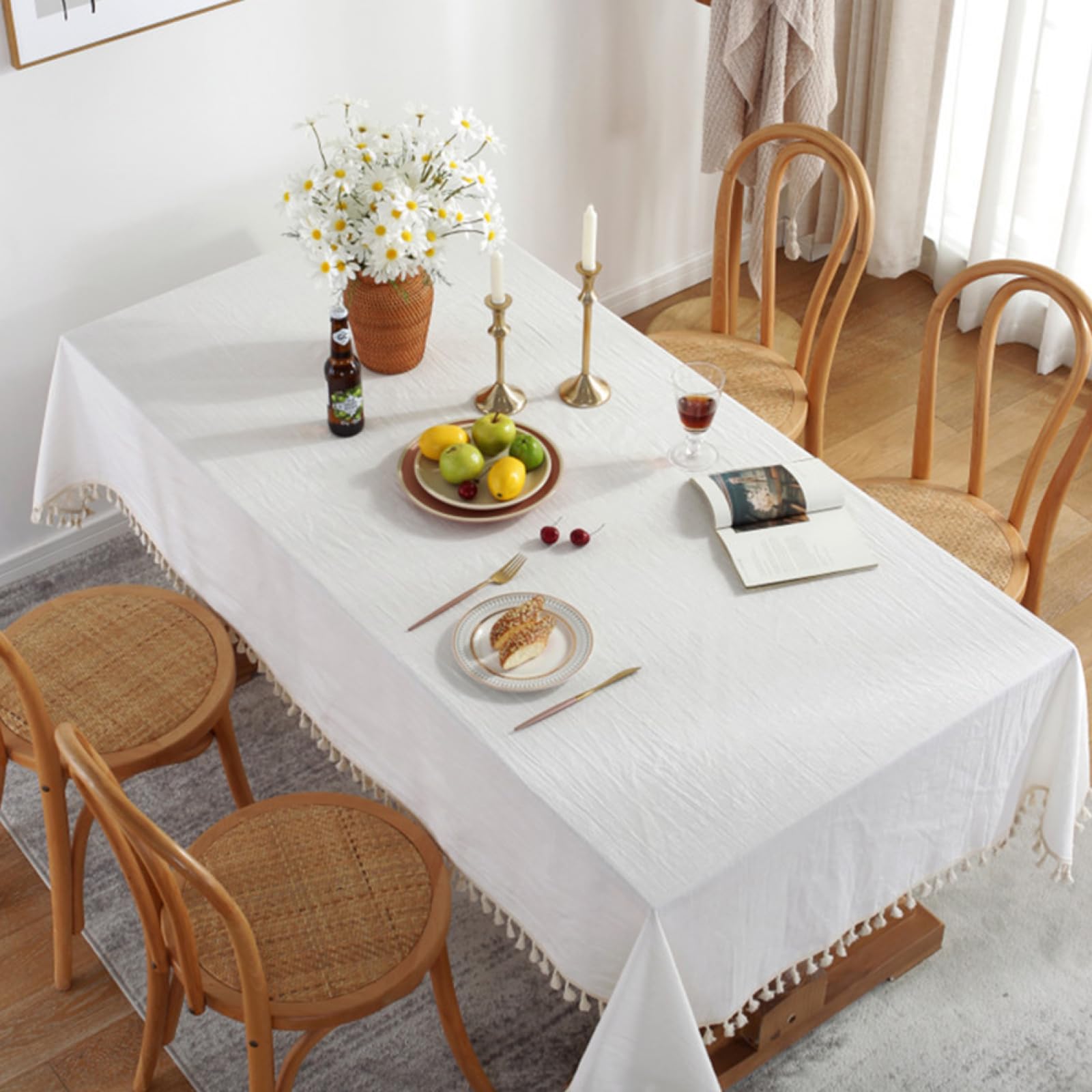 Tovaglia rettangolare in cotone e lino, 90 x 90 cm, versatile, stile country, per cucina, buffet e decorazione da campeggio all'aperto.