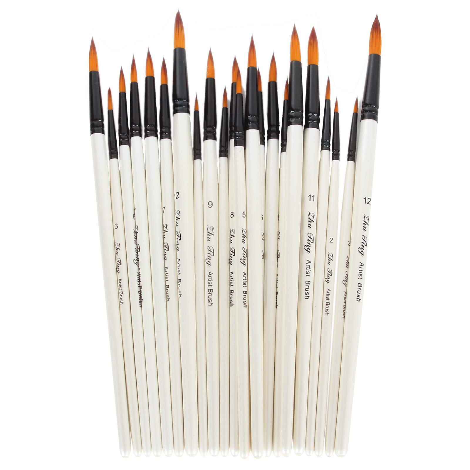 Lot de 60 pinceaux ronds en poils de nylon pour peinture à l'huile, acrylique, aquarelle, gouache, artisanat, peinture sur toile, céramique, argile, bois et modèle - Blanc