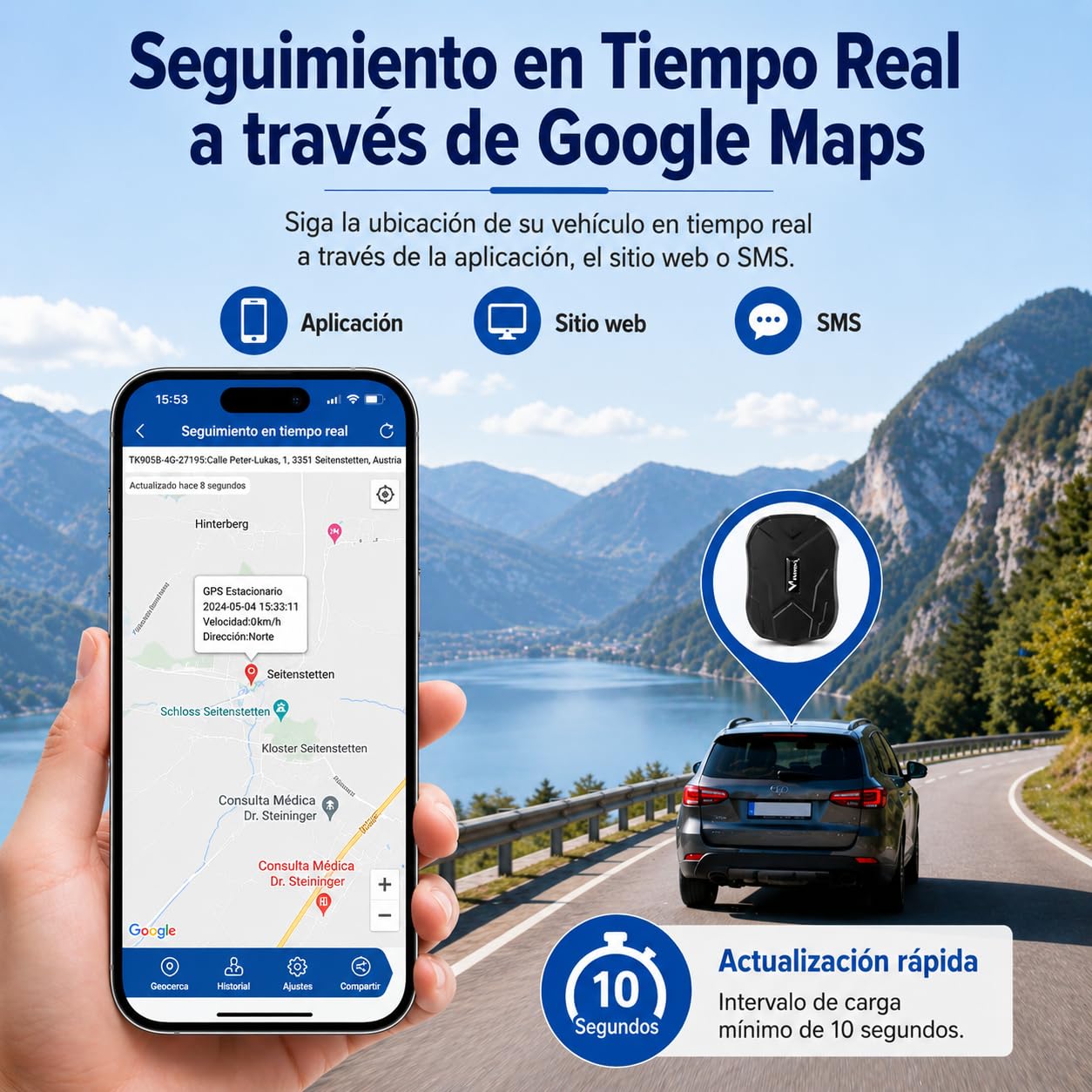 Winnes Localizador GPS para Coche 5000mah, Seguimiento en Tiempo Real y antirrobo, Apto para Coches, Motos, Camiones con rastreador magnético,Alertas Geofence aplicación Gratuita TK905