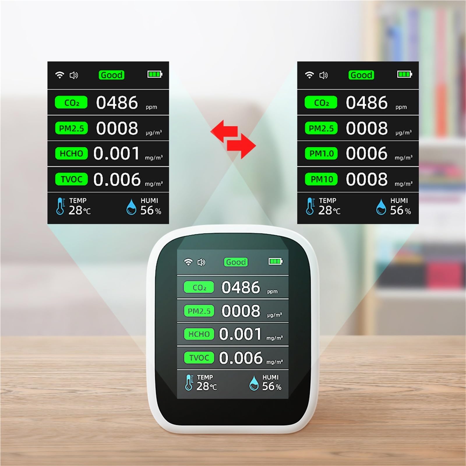 Detektor gazu ziemnego, WIFI 8-w-1 monitor ści powietrza CO2 HCHO TVOC PM1.0 PM2.5 PM10 tester miernik temperatury i wilgotności detektor dwutlenku węgla