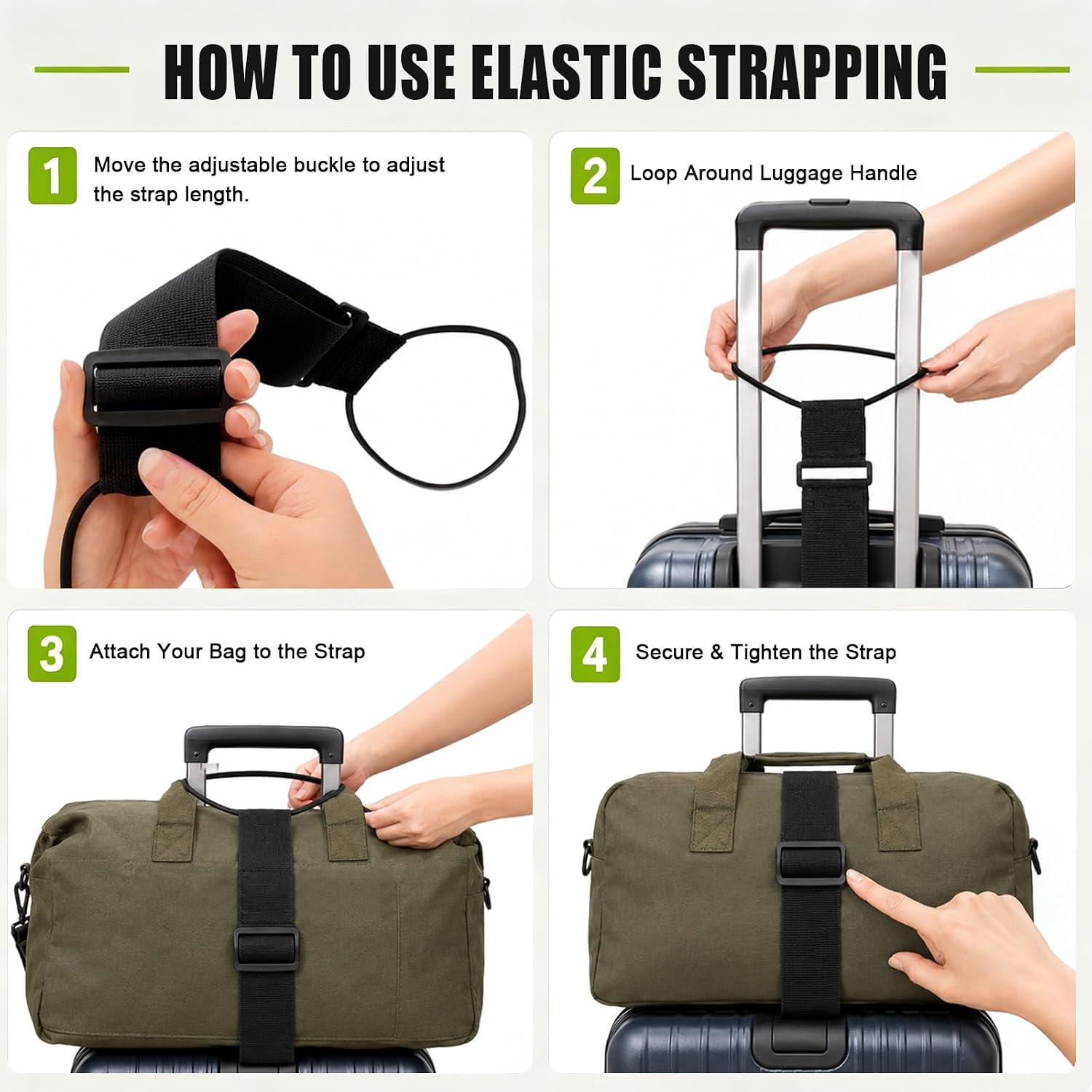 6PCS Adjustable Luggage Connector Straps for Suitcases (Green+Black)