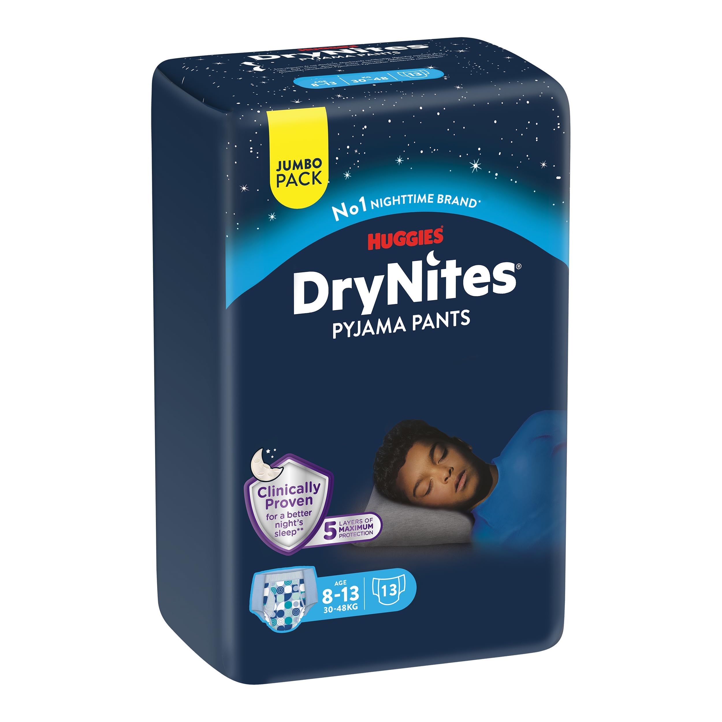 Huggies DryNites Pyjama Pants, 8-15 years, Bed Wetting Diaper, Boys, 27-57 kg, Jumbo Pack, 13 Pants 8-15 13