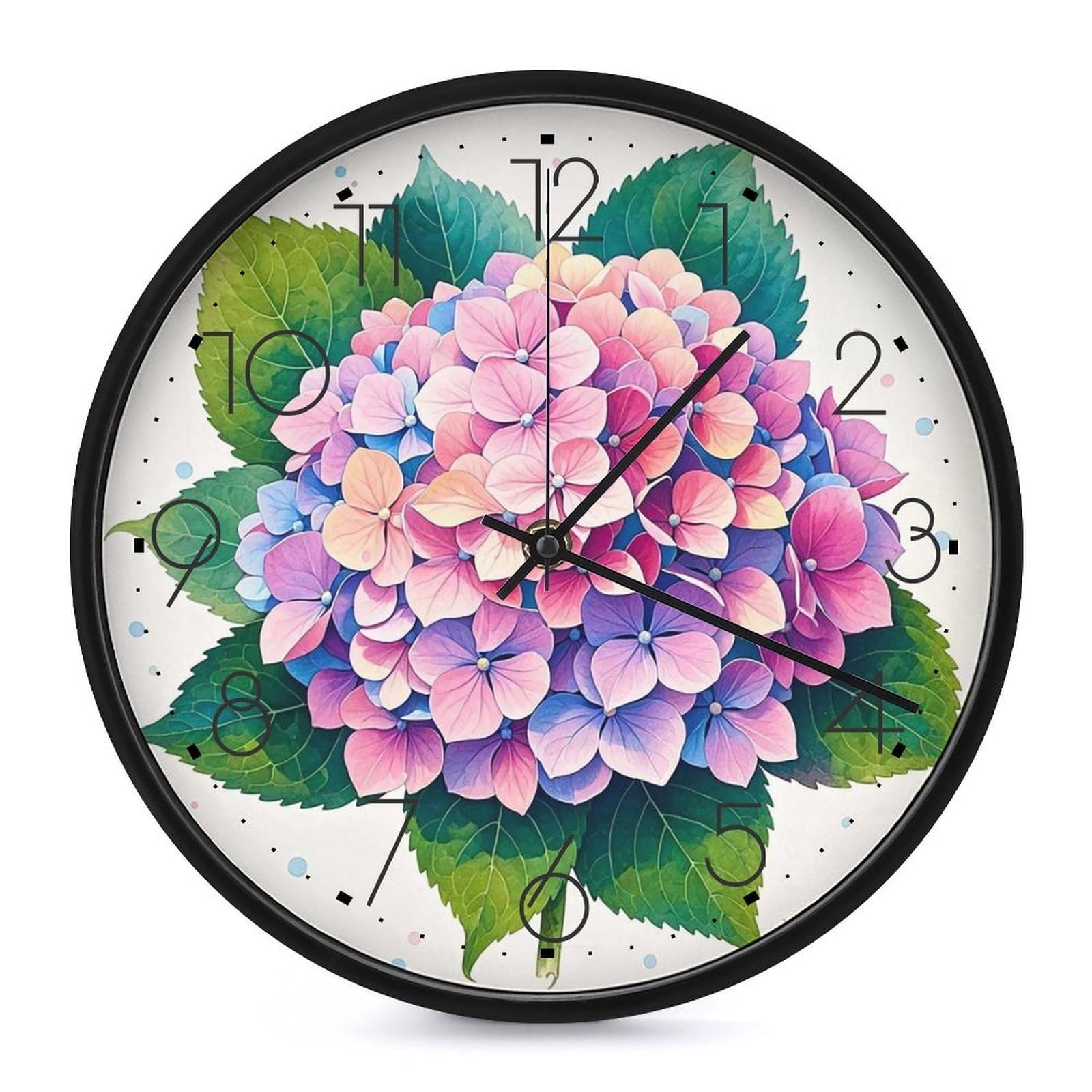 DWVTSLH Watercolor Hydrangea Wall Clock 10 Inch Silent Non-Ticking Modern Clocks Battery Operated - Decorative Wall Clocks for Bedroom Living Room Kitchen Office Wall Decor Gift Idea