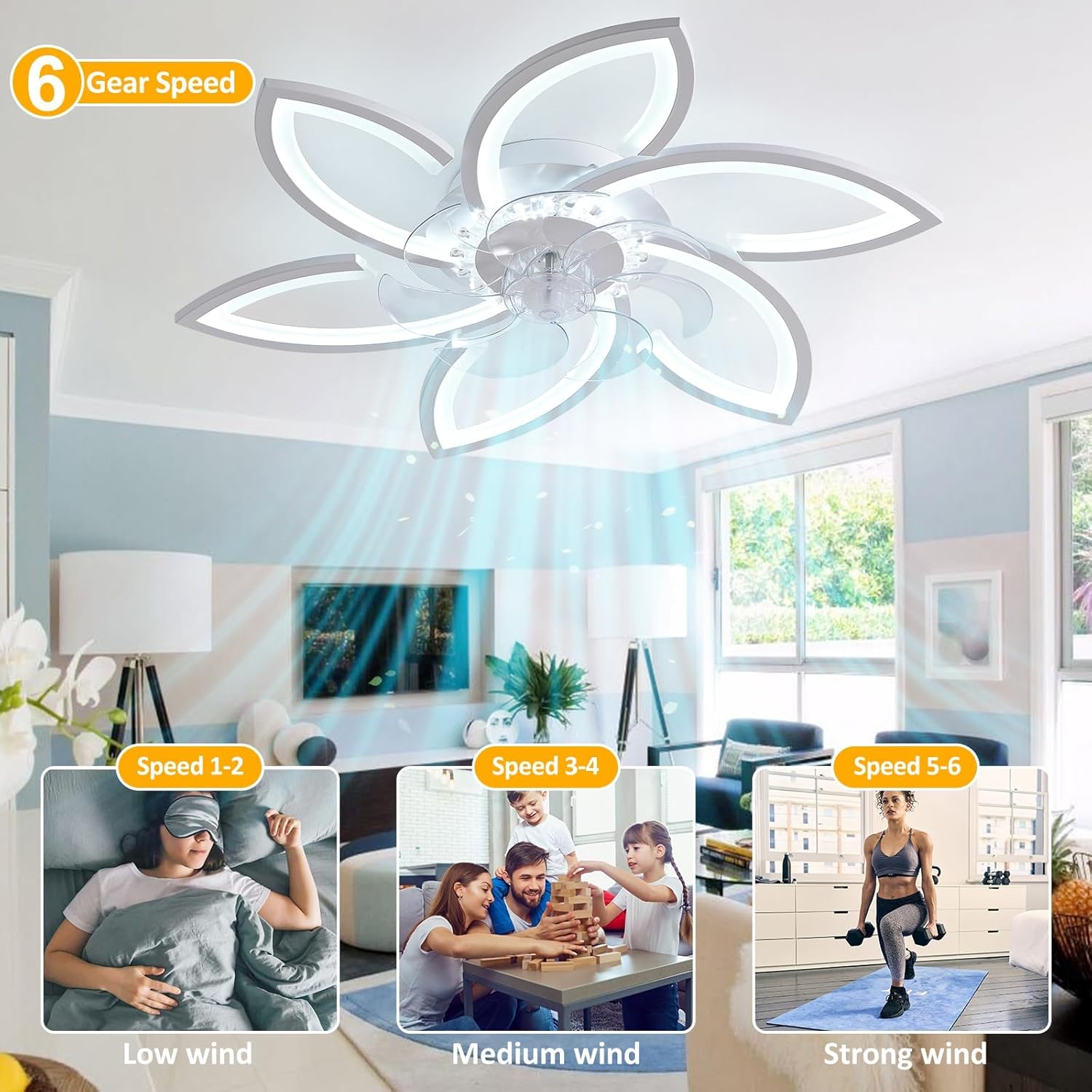 30" Modern Ceiling Fan with Lights Remote Control, Low Profile Ceiling Fan with Lights, Flush Mount Smart Ceiling Fan Light for Bedroom Living Room Kitchen, Reversible Blade, White