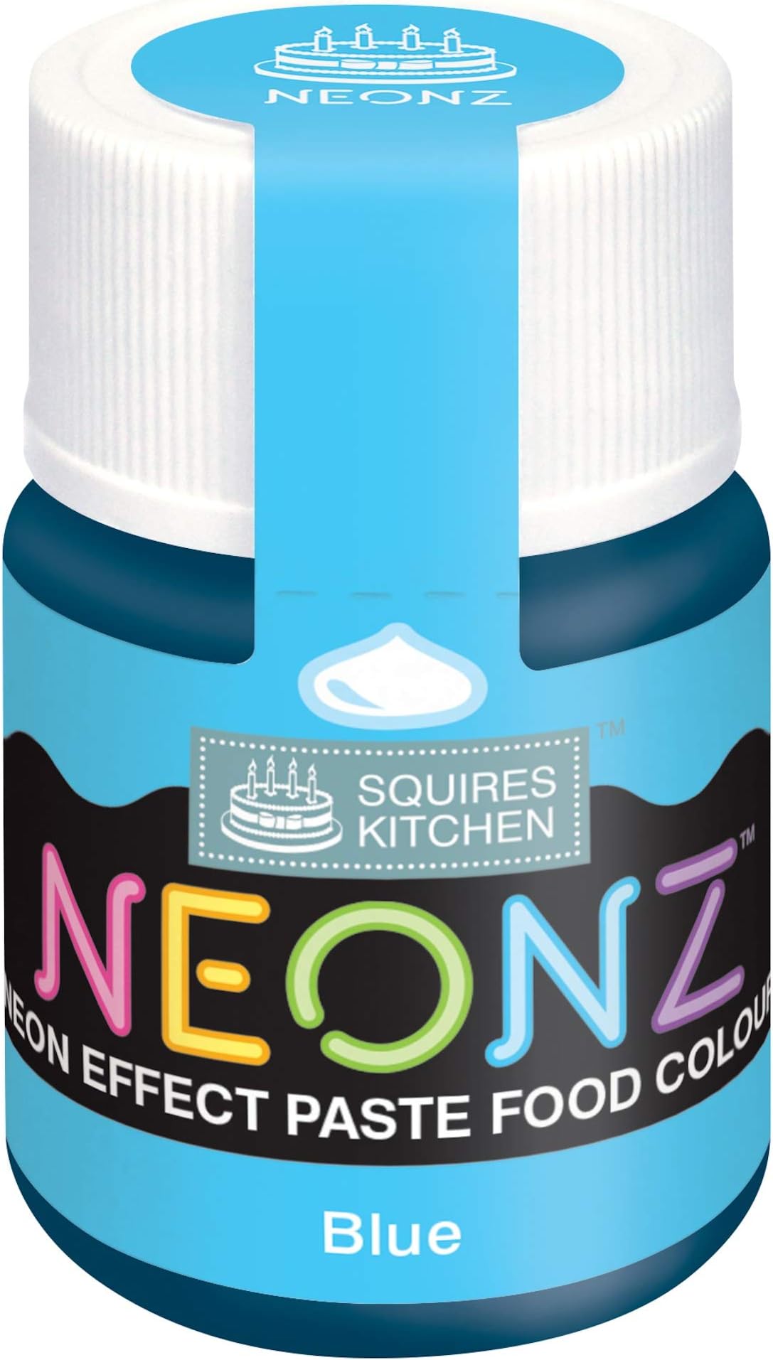 Squires Kitchen NEONZ Neon Effect Blue Food Colouring Paste, Concentrated Food Colour for Use with Sugarpaste, Icing, Fondant, Modelling Paste, Buttercream, Royal Icing, Cake Mixes and More - 20g