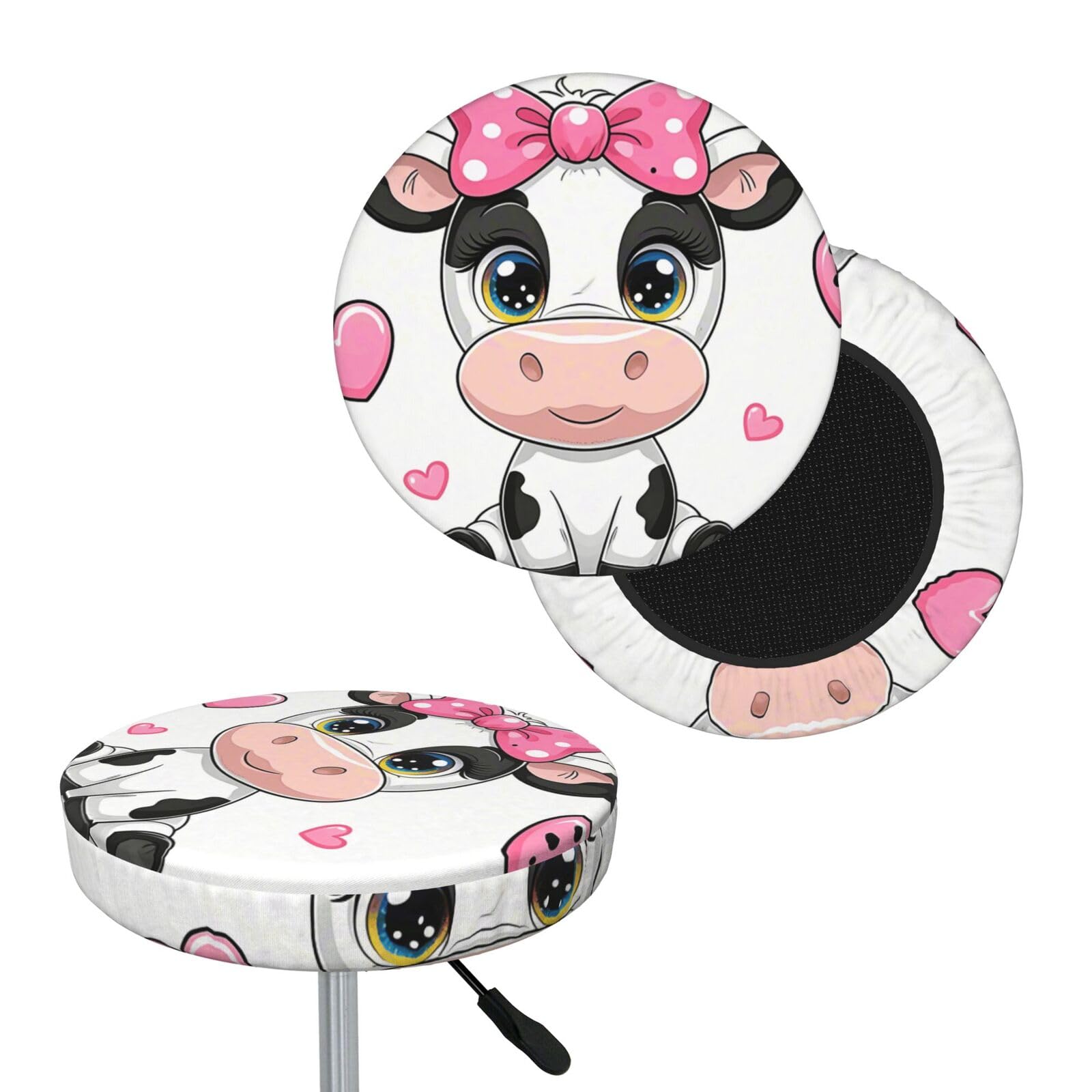 FekiLoot Cute Cows Round Bar Stool Covers Stretch Washable Bar Stool Covers Dustproof Slipcover Bar Chair Covers with Elastic Band for Bar Kitchen Living Room Decor 13 Inch