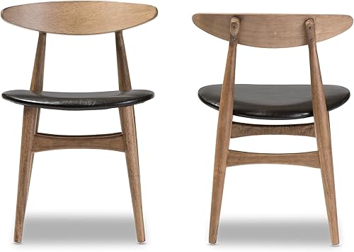Miniatura 2 de Baxton Studio Edna - Silla de comedor de madera con acabado marrón claro y piel sintética francesa, color negro y roble