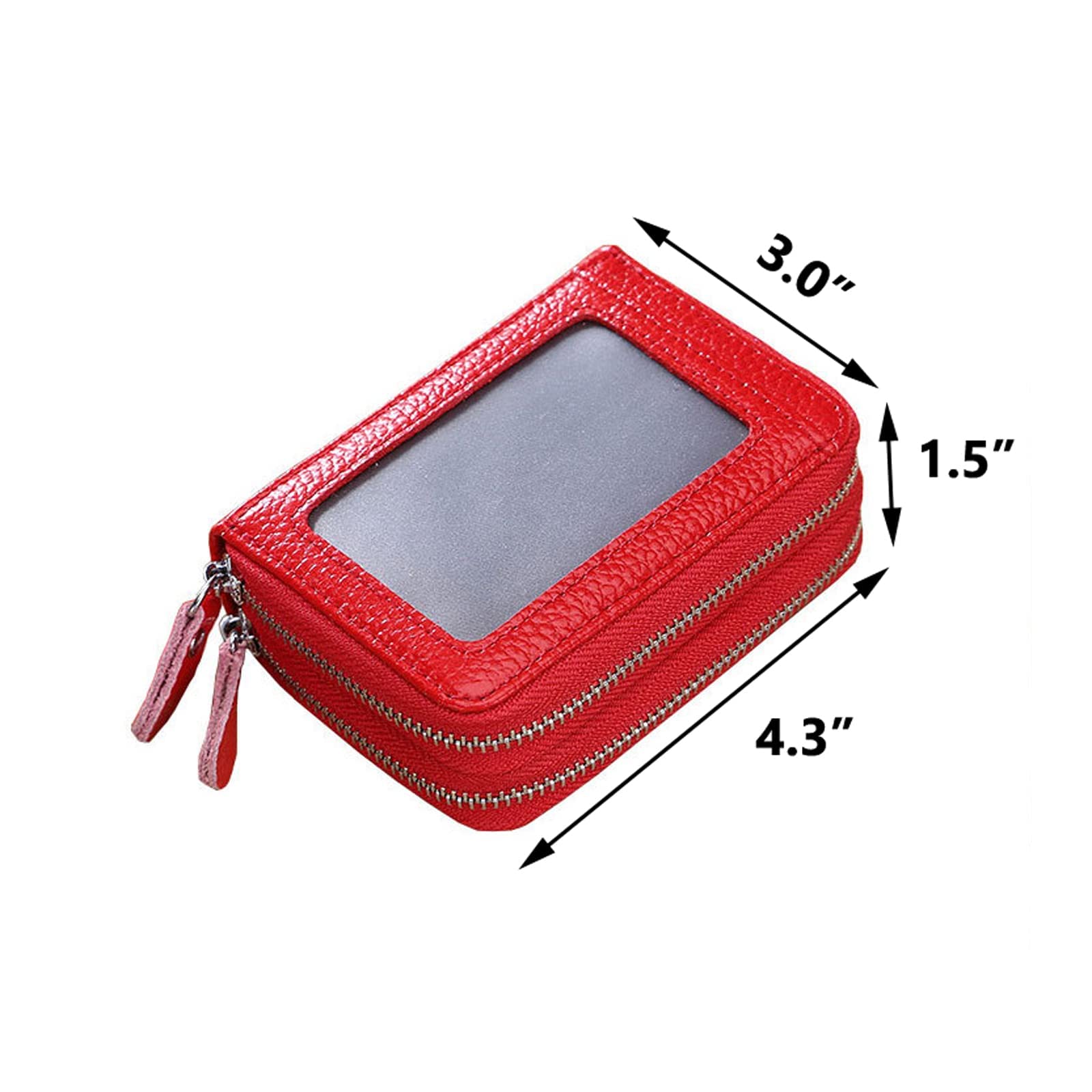 traderplus Women's RFID Blocking Leather Zipper Card Wallet Small Purse Credit Card Case Holder for Mother Day Gift (Red)