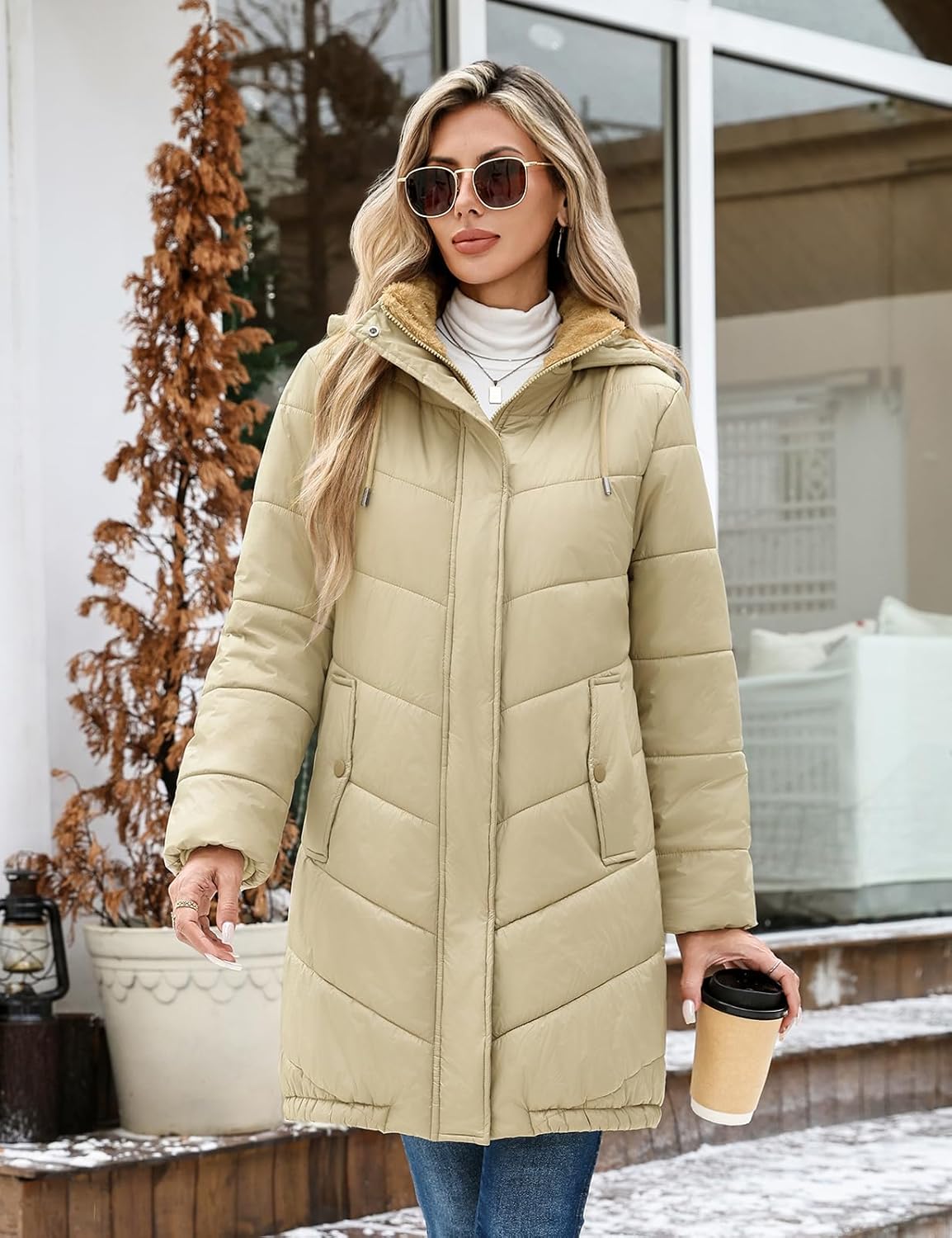 Yusongirl Long Winter Coats for Women Slightly Fitted Mid‑Length Design Keeps You Warm for Commuting & Skiing - Image 3