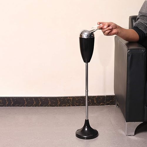 Miniatura 4 de Paquete de 2 ceniceros de pie para exteriores con tapa, soporte ajustable negro para cenizas para patio doméstico, resistente al viento, bandeja de