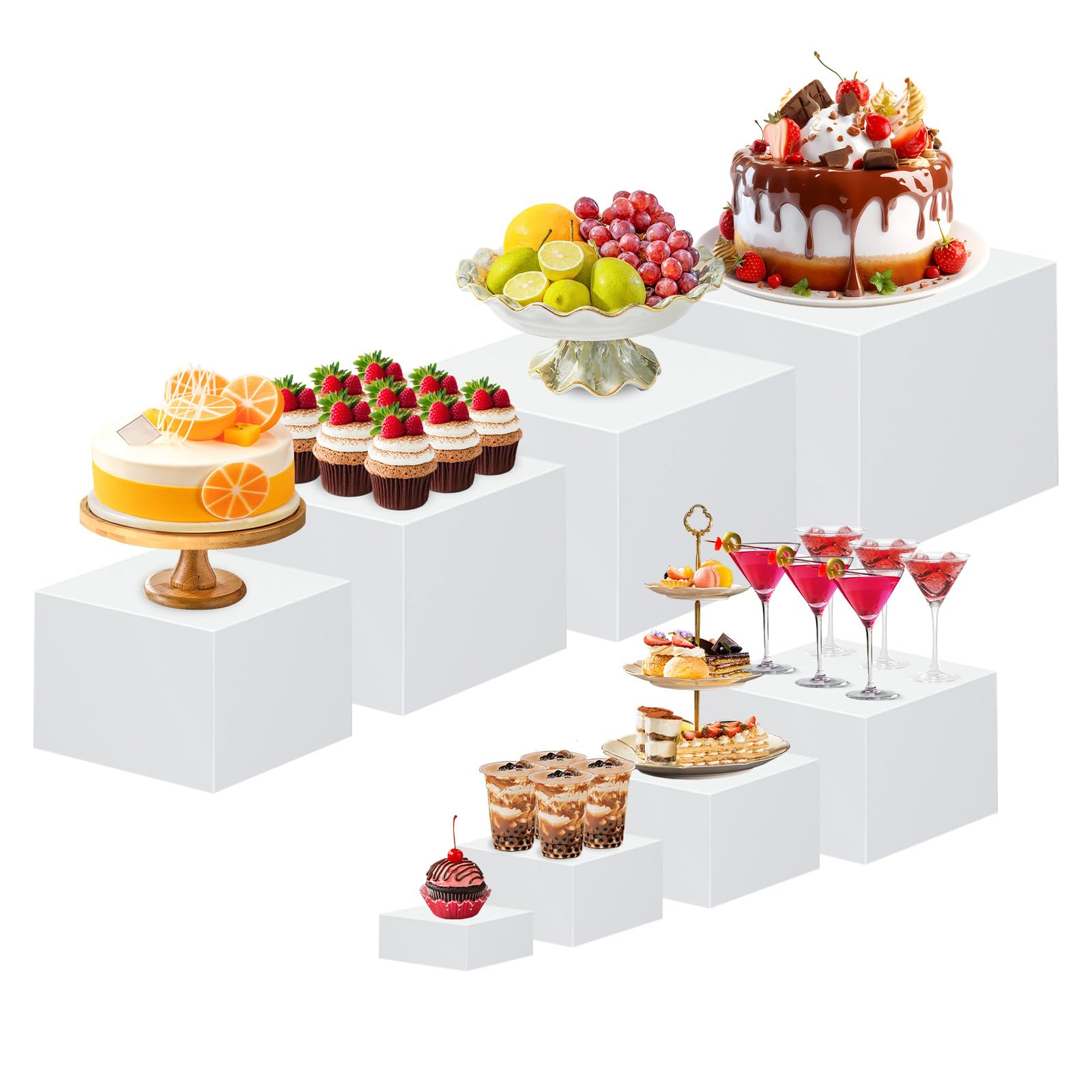 Set di 8 Alzata per Torte, Alzata per Buffet, Porta per Torte in Acrilico, Supporto per Dessert con Base Cava, Espositore per Alimenti, Contenitore per Decorazioni, Dolci, Cosmetici e Aromi