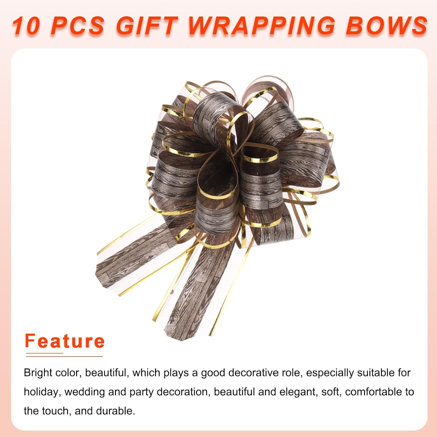 MECCANIXITY 10pcs 6 Inch Big Pull Bow Gift Wrapping Organza Bows Vintage Ribbon Dark Brown for Wedding Christmas Car Baskets Presents - Image 4