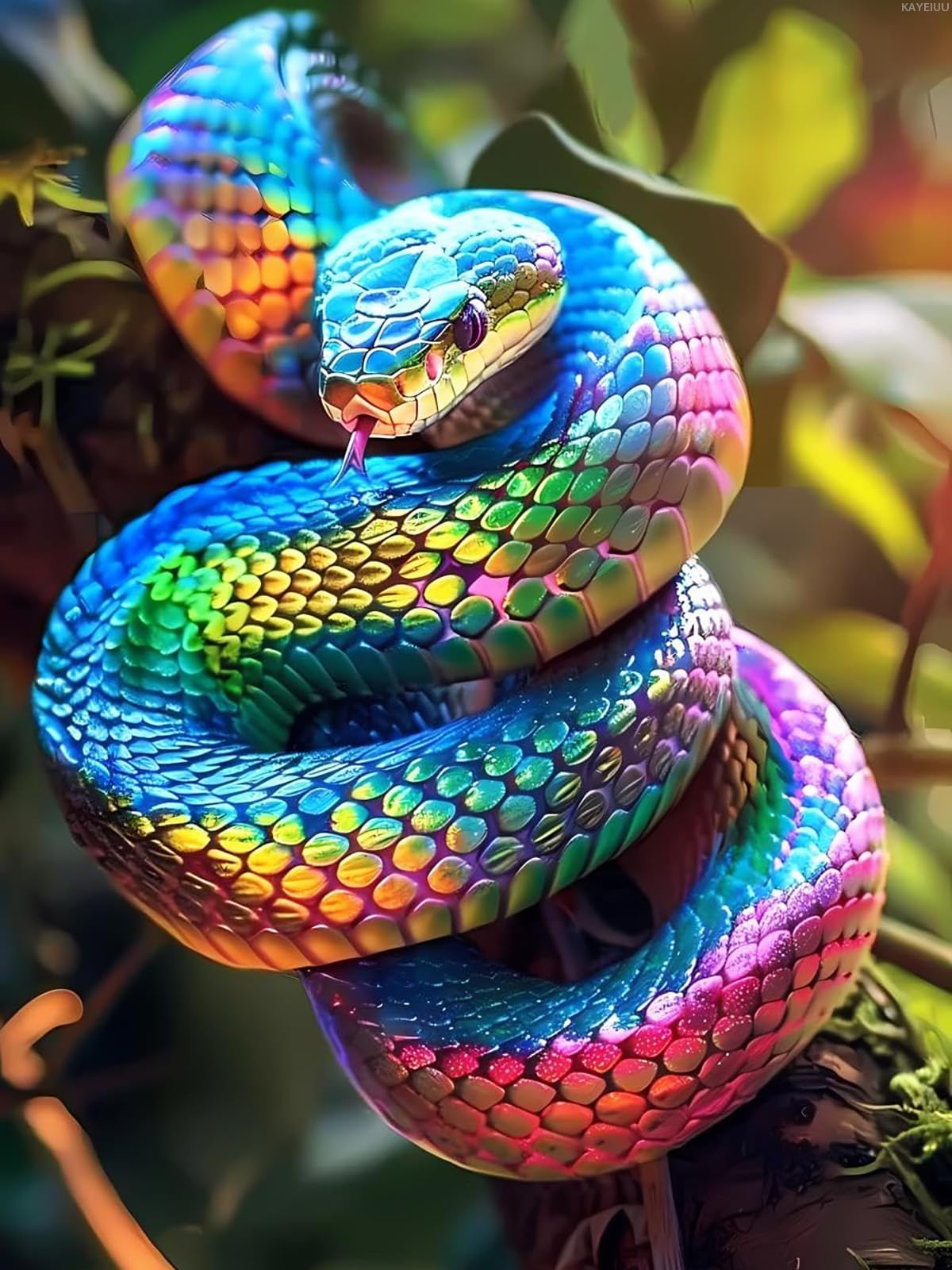 KAYEIUU Il serpente con i colori dell'arcobaleno, kit per pittura con diamanti per adulti, fai da te per principianti, kit di pittura a punti 5D per la decorazione della casa, 30,5 x 40,6 cm