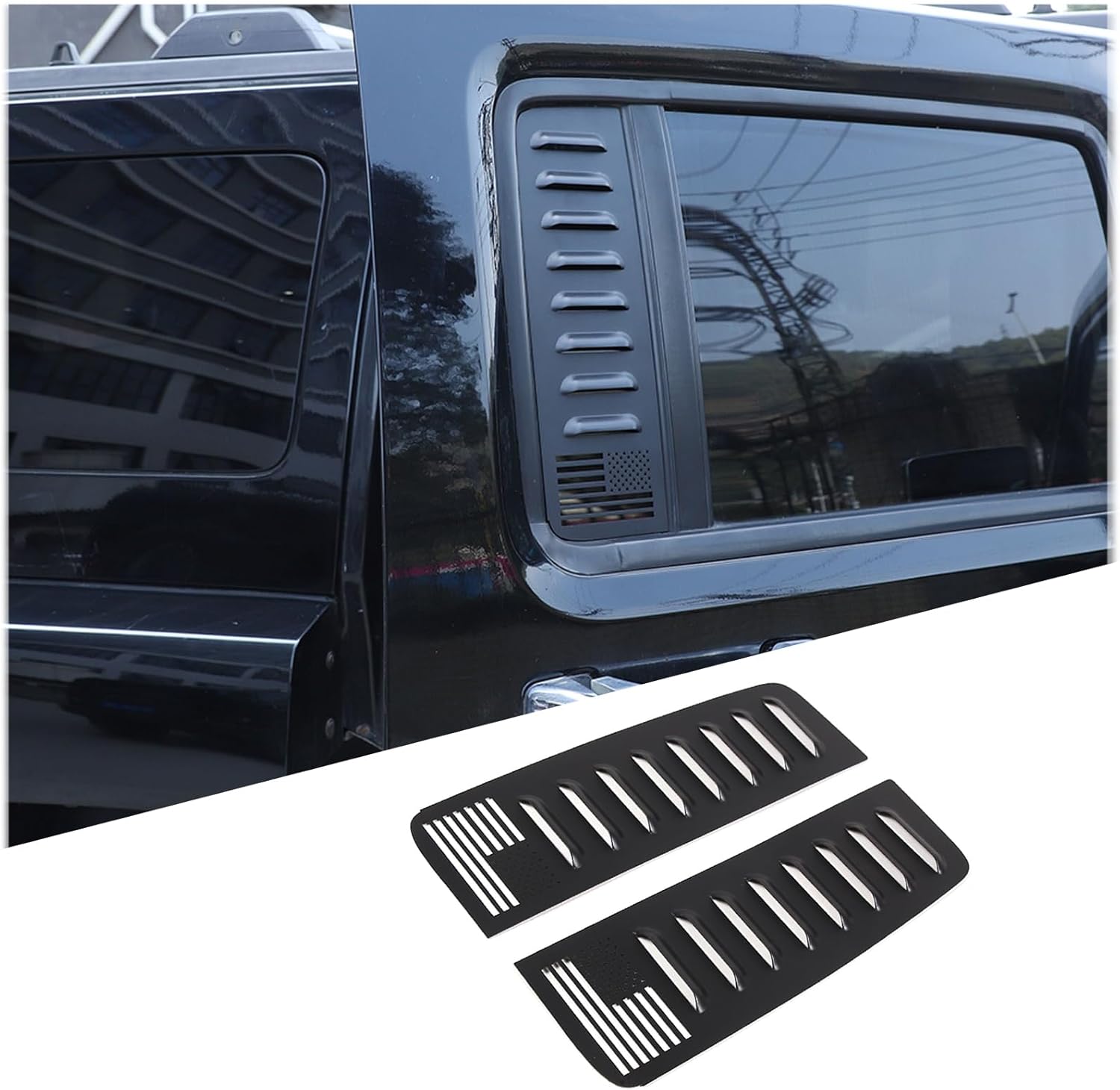 PIUGILH Car Rear Triangle Glass Decor Cover Compatible with Hummer H3 2005-2009, Aluminum Alloy Rear Door Window Decals Panel Cover, Black, 2PCS