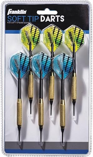 Franklin Sports Juego de dardos de punta suave, paquete de 6 dardos de punta suave de 0.63 oz, vuelos de nailon estándar extraíbles y barriles de