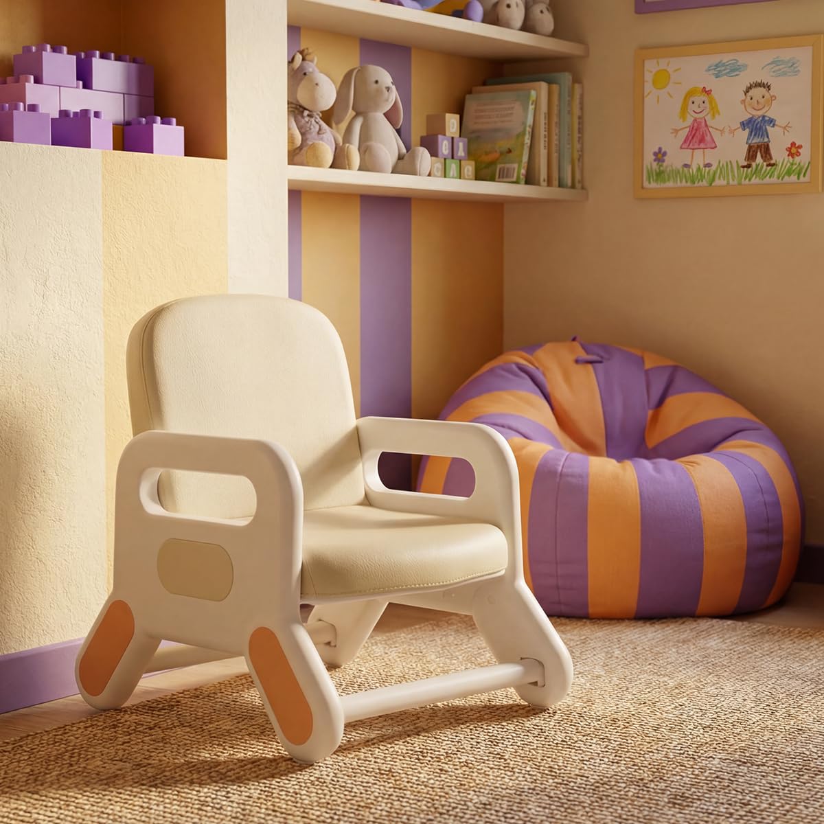 Spacetronik Kinderstuhl ab 1 Jahr Kleinkind Sessel Ohne Rollen | Pflegeleichtes Gewebe, 38,5x49x26 cm, ergonomische Armlehnen, leichter Kinderhocker, stabiler Stand ohne scharfe Kanten