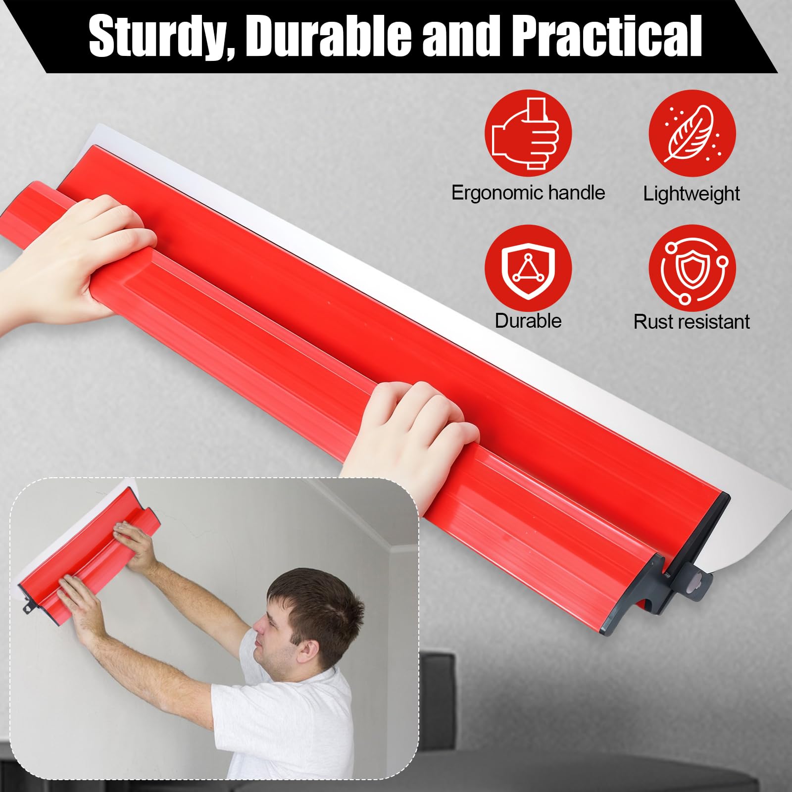 GAESHOW Juego de EspáTulas de Acero Inoxidable 0.35 mm, 25 cm + 40 cm, mango de extensión de 160 cm, Llana para Alisar Paredes con Mango en Z, Espatulas Pladur para Paneles de Yeso, Paredes y Techos