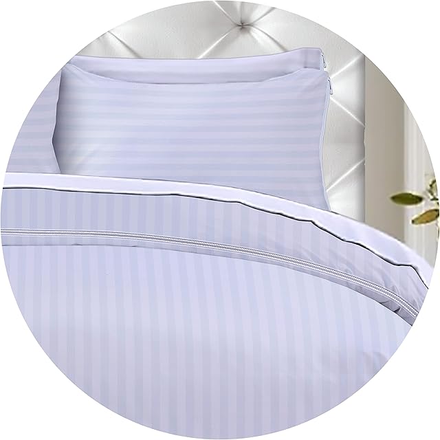 MIA we dress your home Hotel Quality Super King Bedding Duvet Set 300 TC - Soft White Stripes Bedding Duvet Quilt Covers S.King Size with 2 Pillowcases